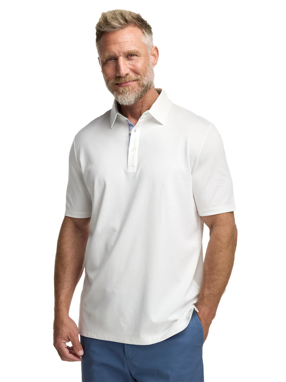 Cotton Blend Three Button Polo - White Product Image
