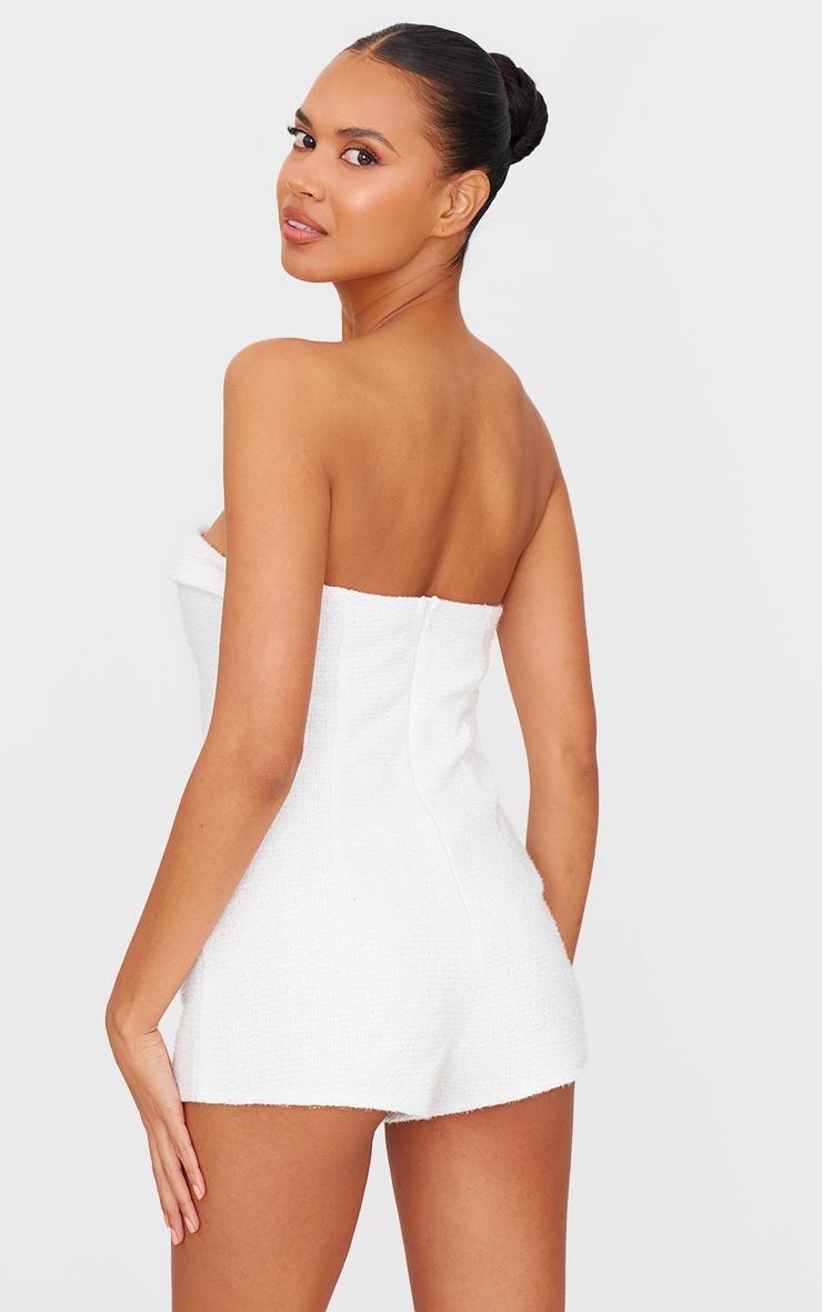 White Tweed Bandeau Button Detail Romper Product Image