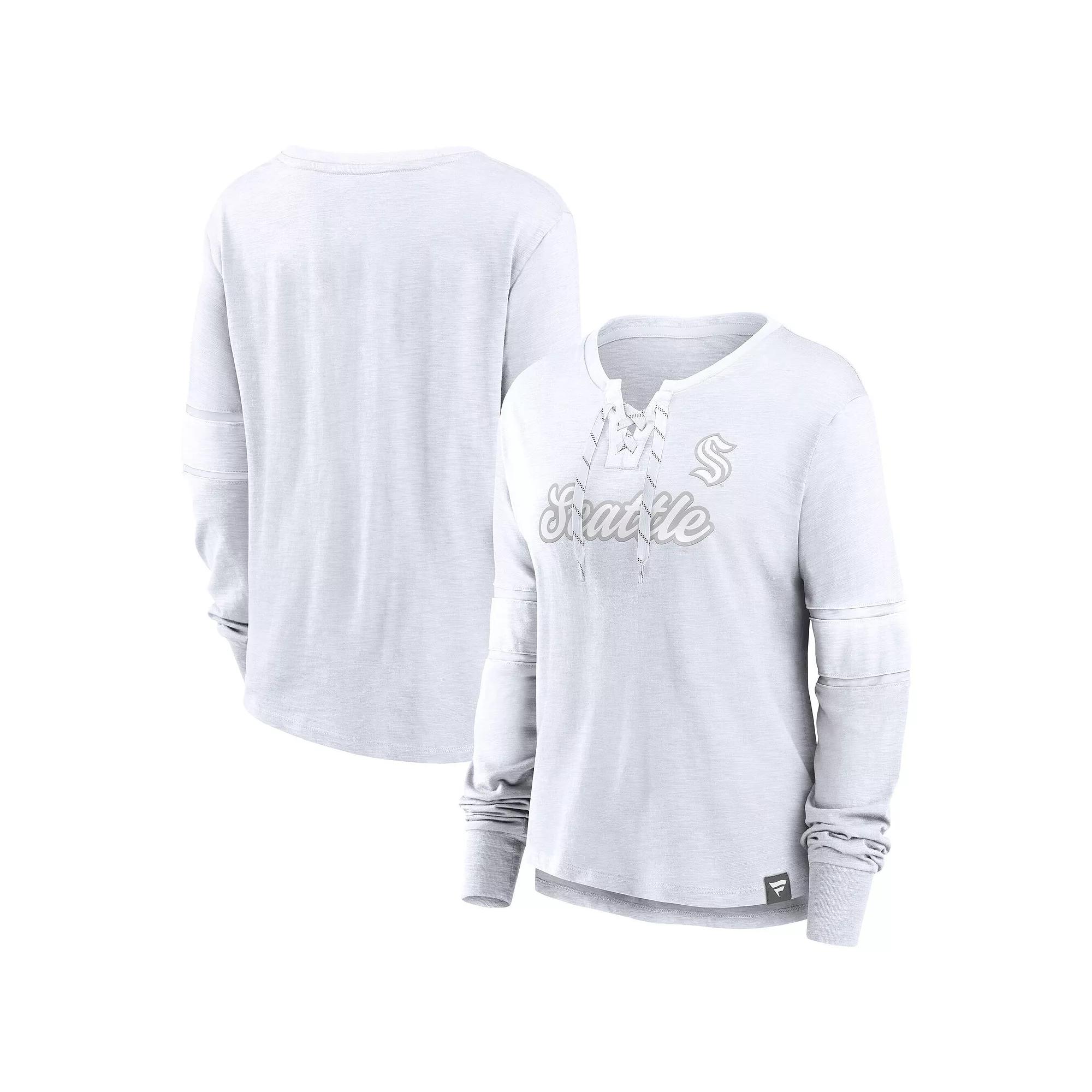 Women's Fanatics Seattle Kraken White Out Lace-Up Fashion Long Sleeve T-Shirt,  Product Image