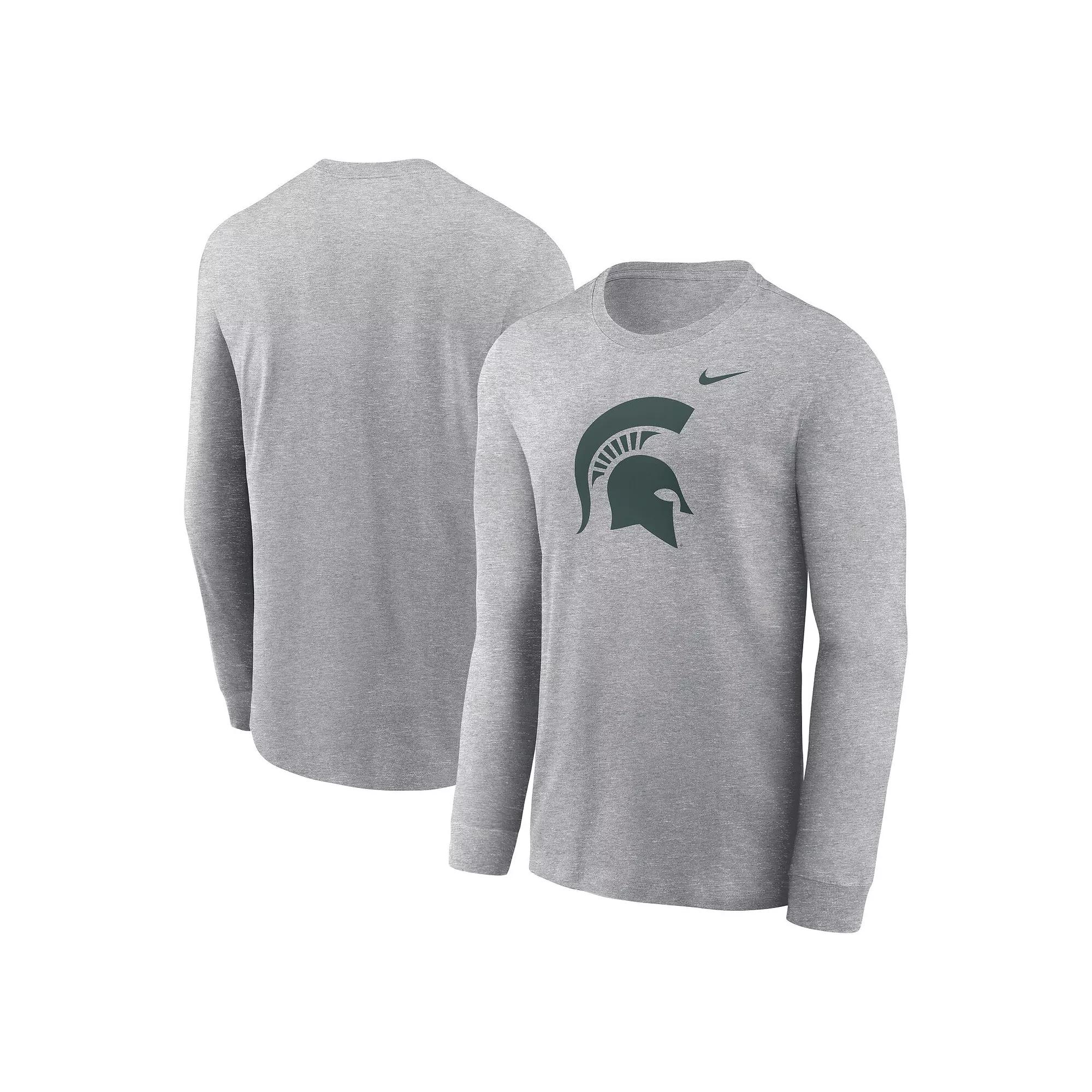 Men's Nike Heather Gray Michigan State Spartans Primary Logo Long Sleeve T-Shirt,  Product Image