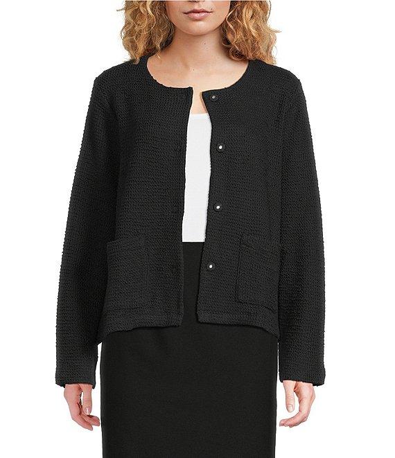 Eileen Fisher Organic Cotton Boucle Round Neck Long Sleeve Jacket Product Image