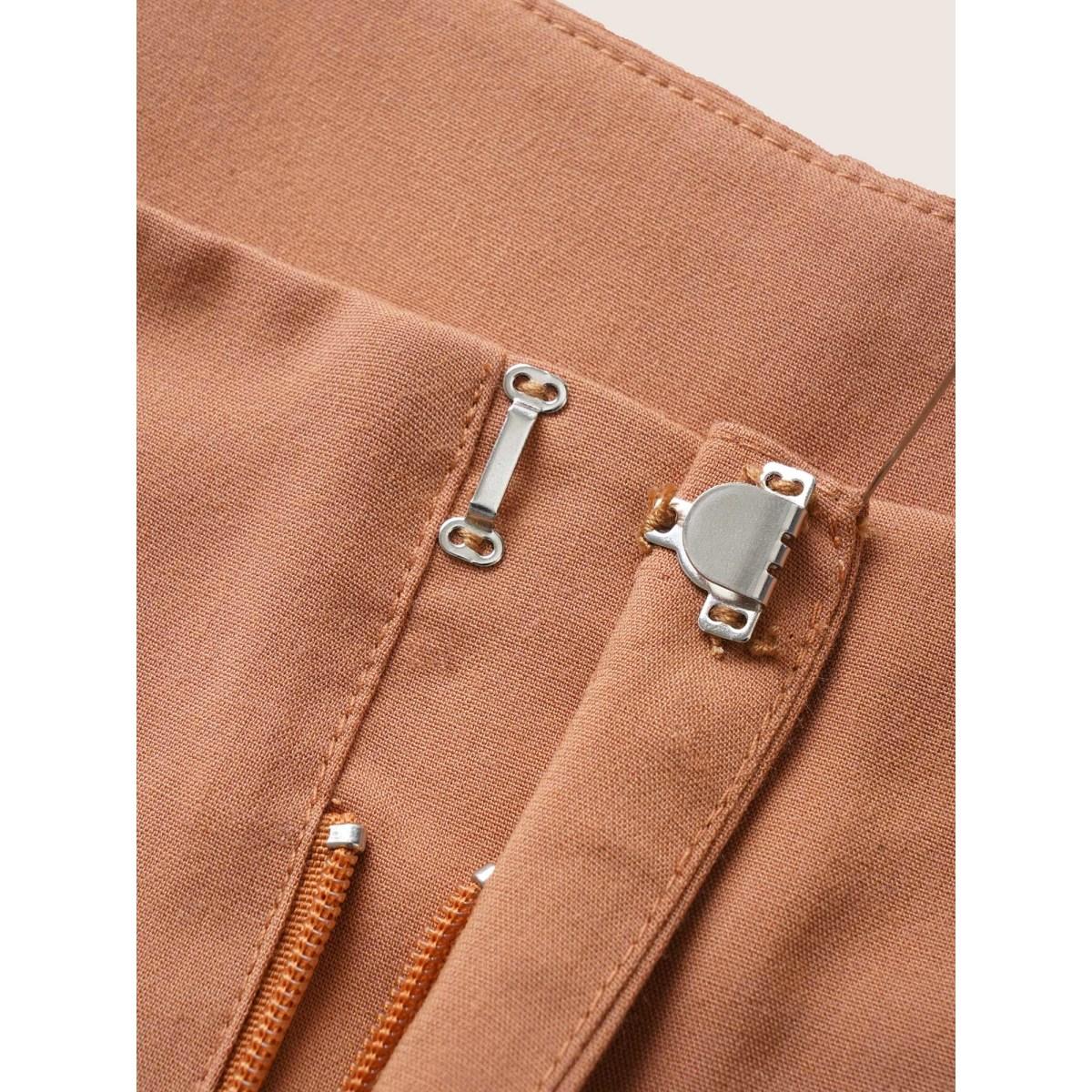 Plus Size Plain Zipper Fly Pleated Wide Leg Pants Women Coral Casual Wide Leg High Rise Everyday Pants BloomChic 30/6X Product Image