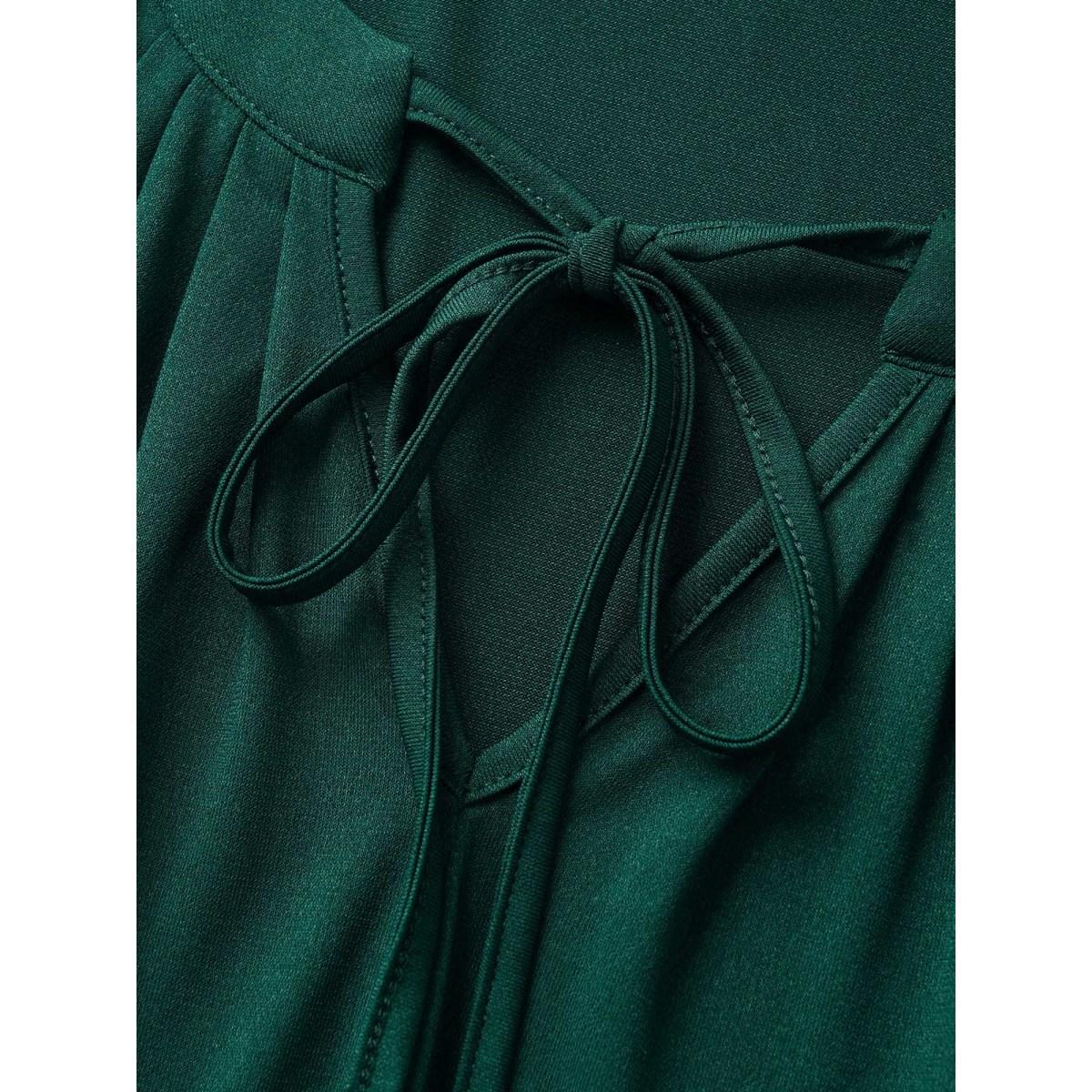 Plus Size Plain Tie Neck Plicated Detail Tank Top Women DarkGreen Work From Home Pleated Notched collar Work Tank Tops Camis BloomChic 28/5X Product Image
