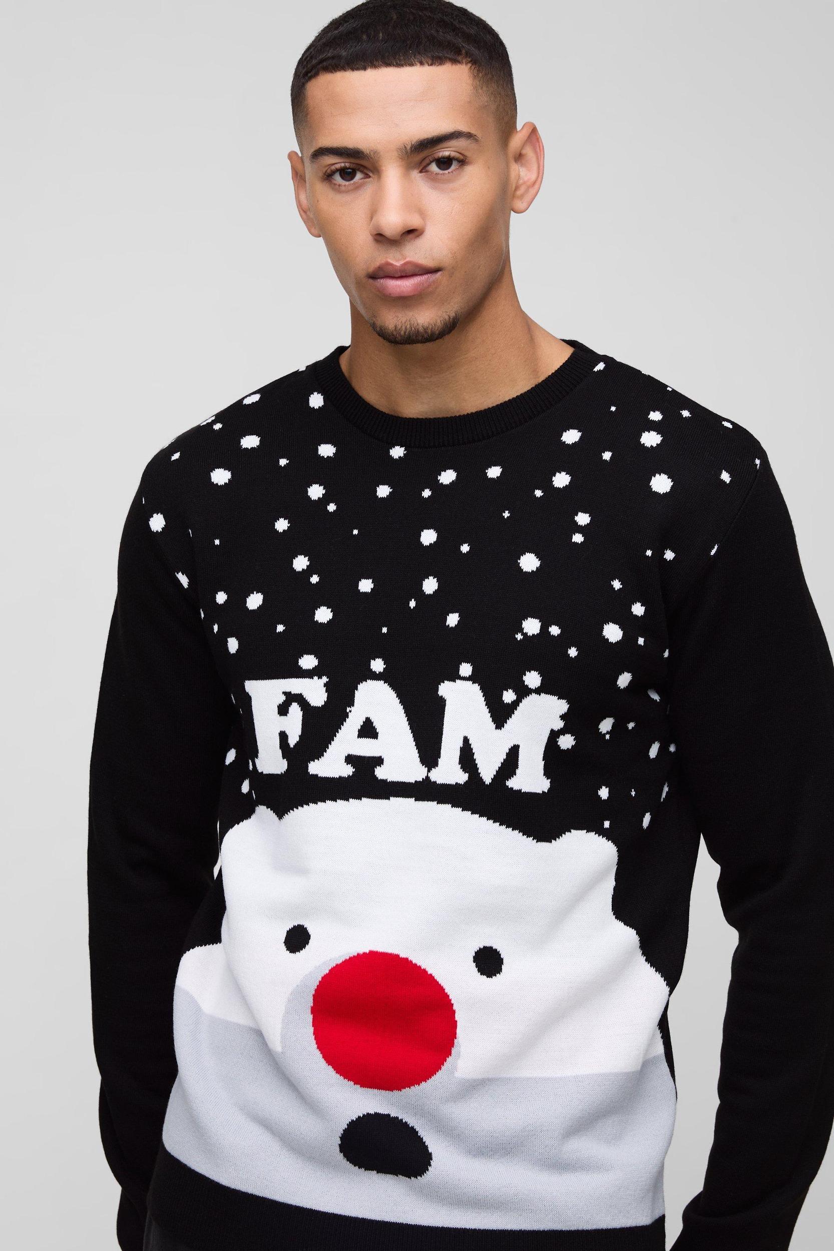 Regular Fit Fam Christmas Sweater | boohooMAN USA Product Image
