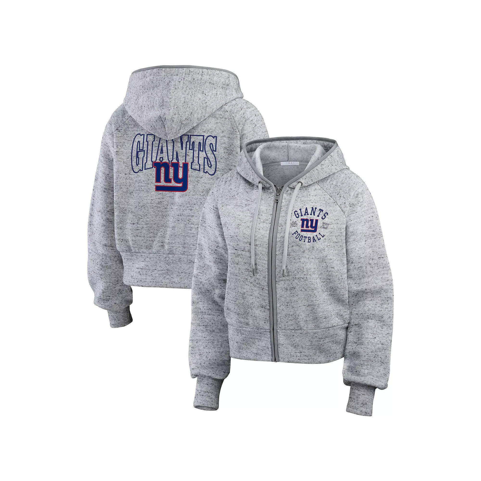 Women's WEAR by Erin Andrews  Heather Gray New York Giants Speckled Fleece Cropped Full-Zip Hoodie, Size: 2XL, Grey Product Image