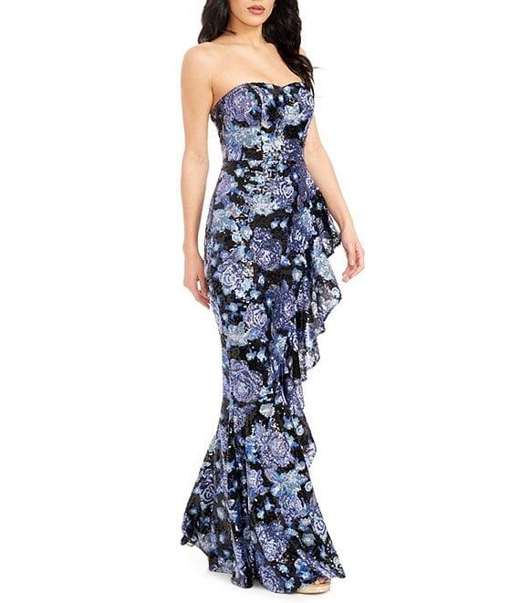 Dress the Population Paris Floral Sequin Ruffle Gown Product Image