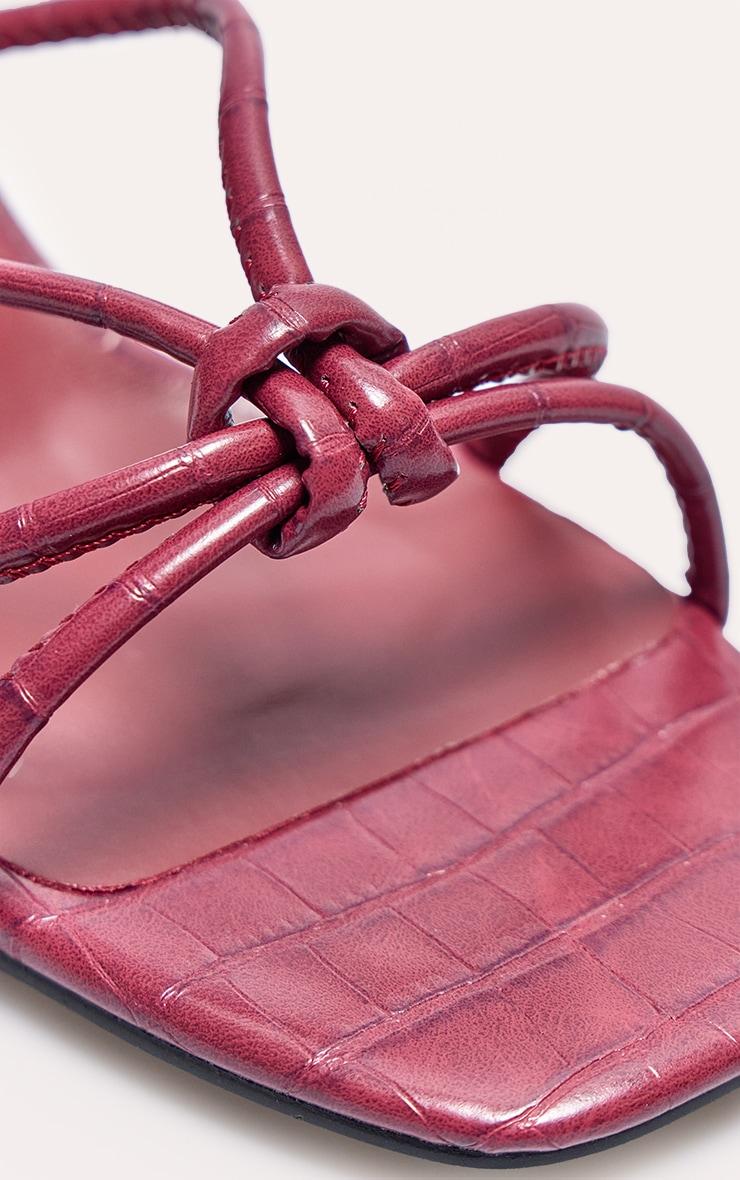 Burgundy Wide Fit Croc Pu Square Toe Knotted Heeled Mules Product Image