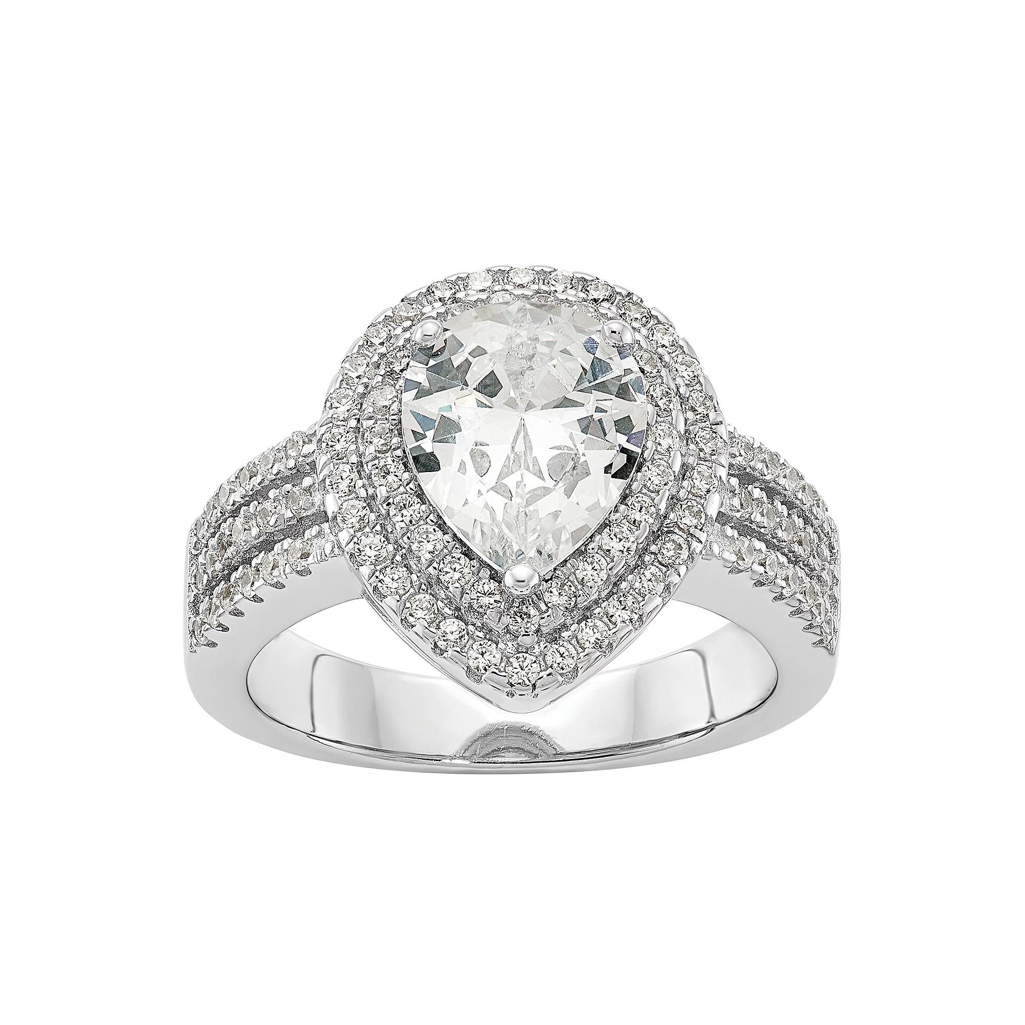 Sophie Miller Sterling Cubic Zirconia Teardrop Halo Ring, Women's, Size: 8 Product Image