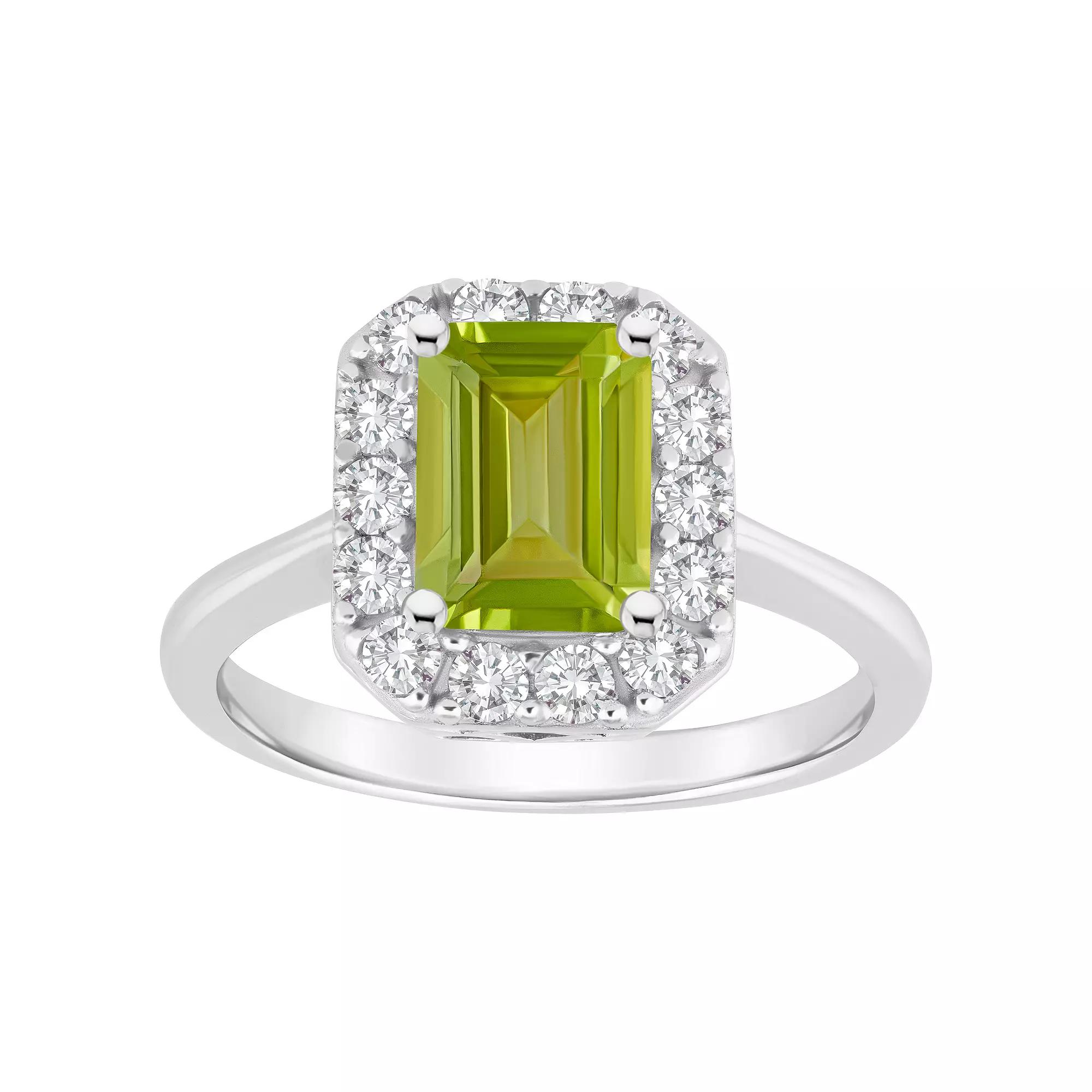 Celebration Gems Sterling Silver Emerald Cut Gemstone Halo Ring, Women's,  Product Image