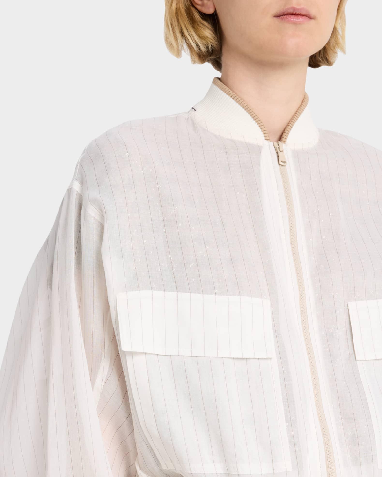 Pinstriped Cotton Gauze Bomber Jacket Product Image
