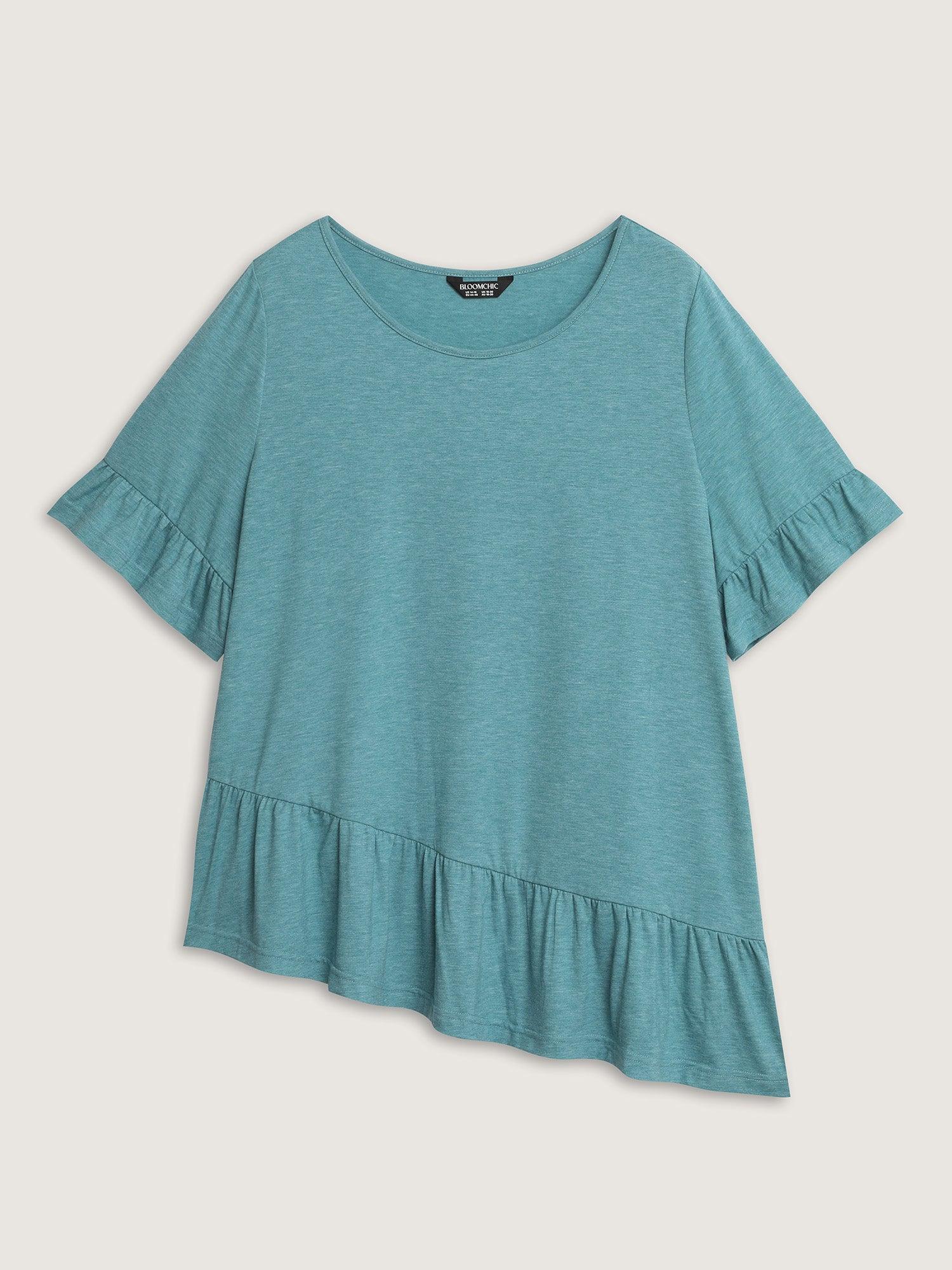 Supersoft Stretchy Ruffled Hem Plain Knit Top Female Product Image