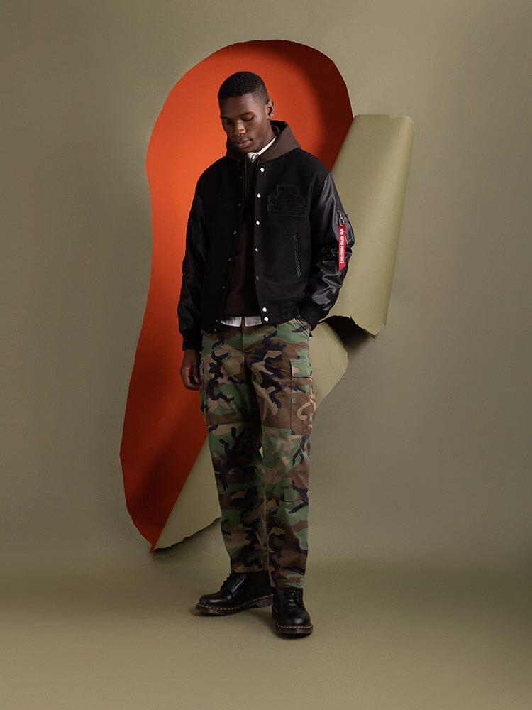 FAUX LEATHER MA-1 VARSITY BOMBER JACKET Male Product Image