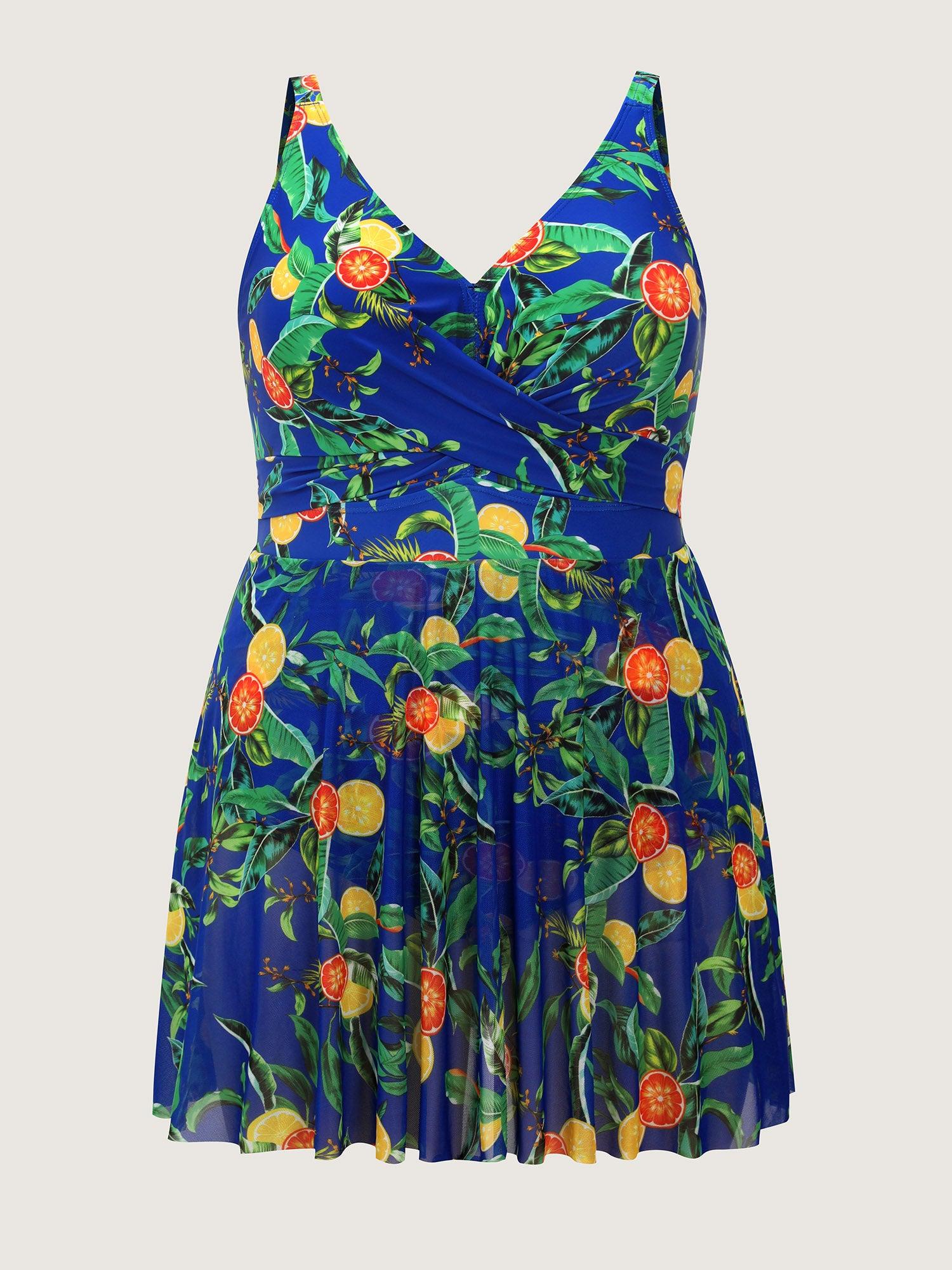 Tropical Fruit Print Twist Mesh Swim Dress Female Product Image