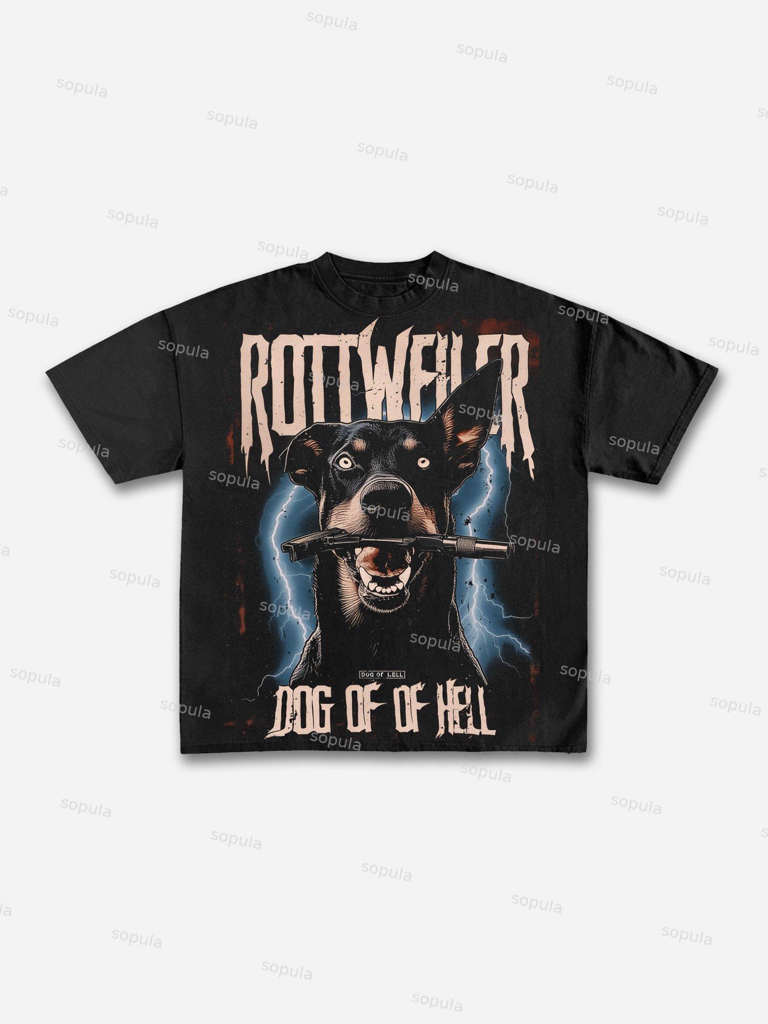 Vintage Hell Rottweiler Graphic Cotton T-shirt Product Image