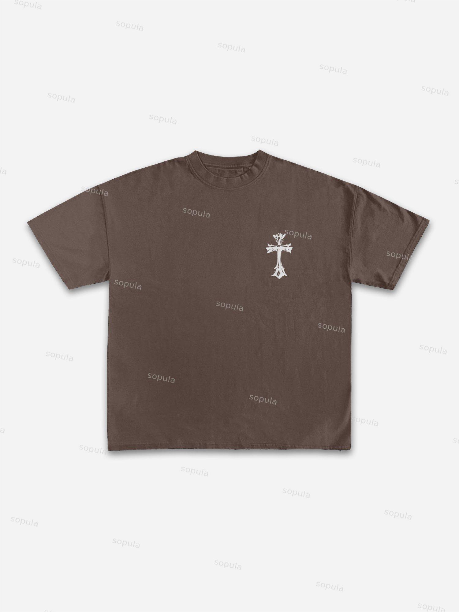 Sinangel Vintage Cross Graphic Cotton T-shirt Product Image