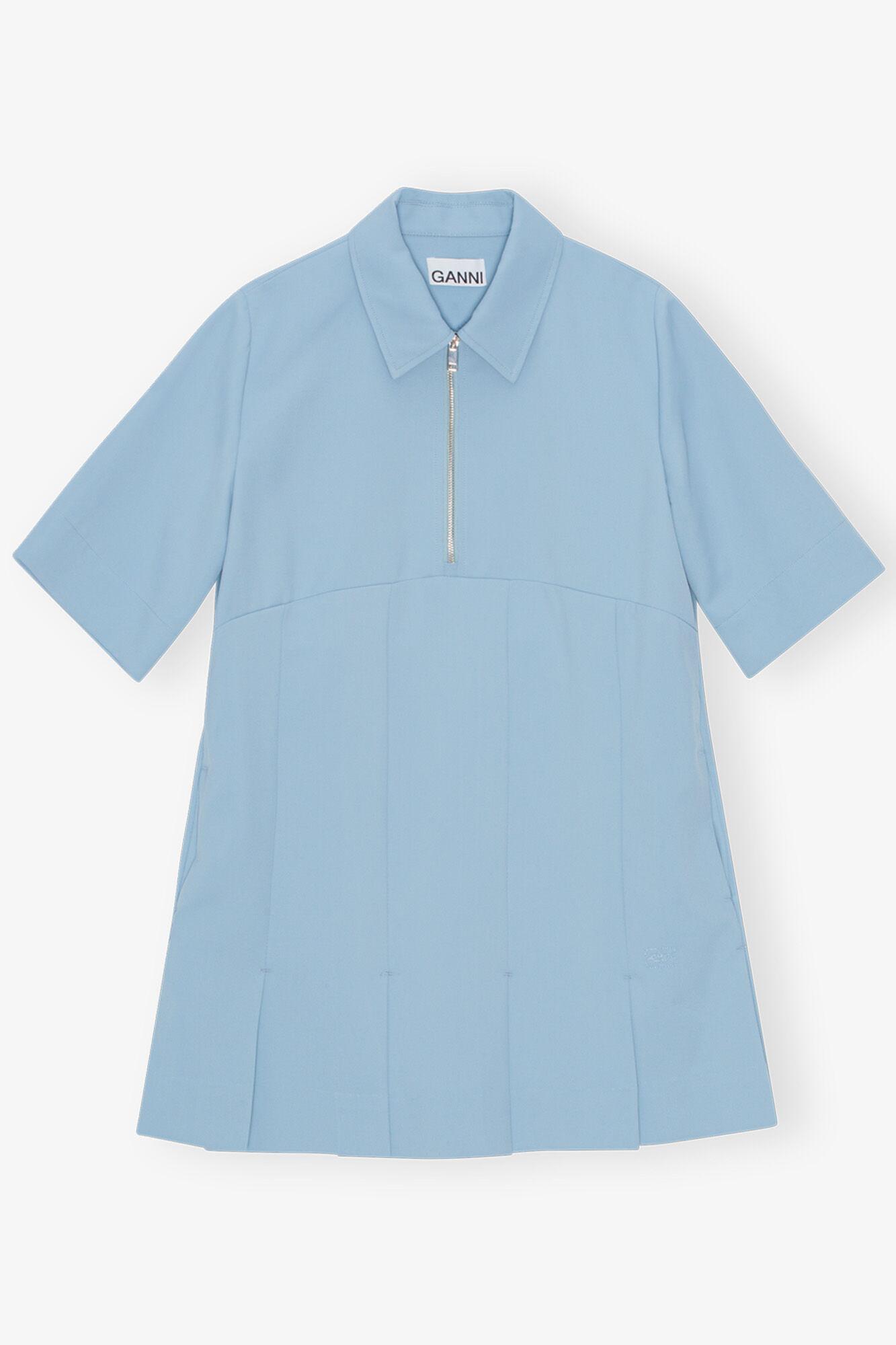 Light Blue Twill Suiting Mini Dress Product Image