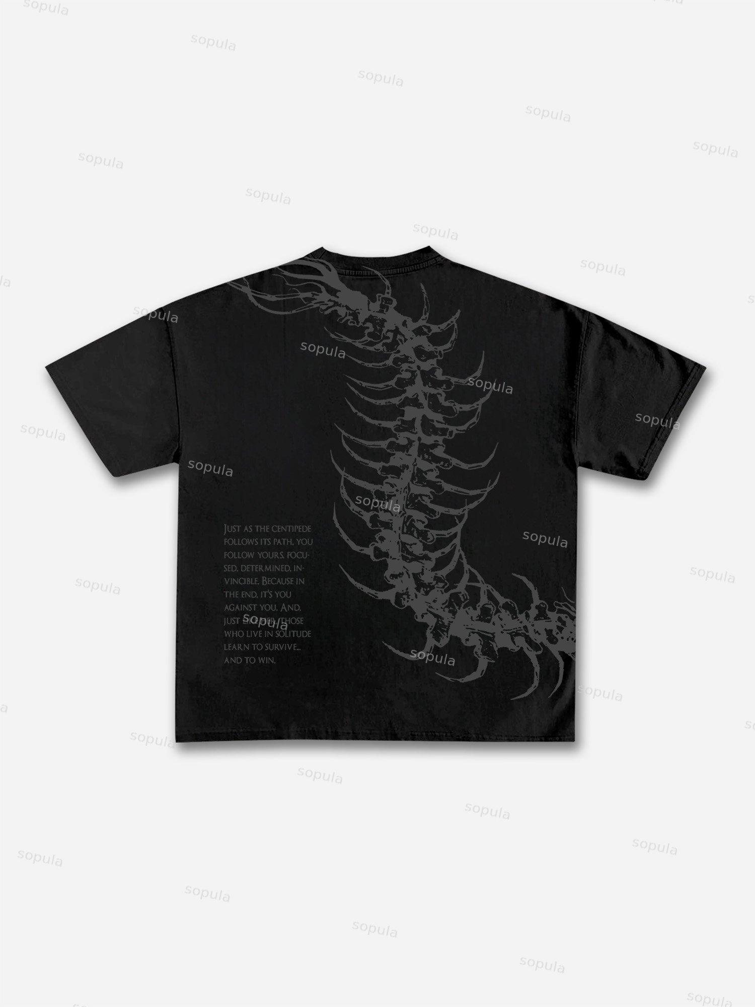 Dark Centipede Skeletal Graphic Cotton T-shirt Product Image