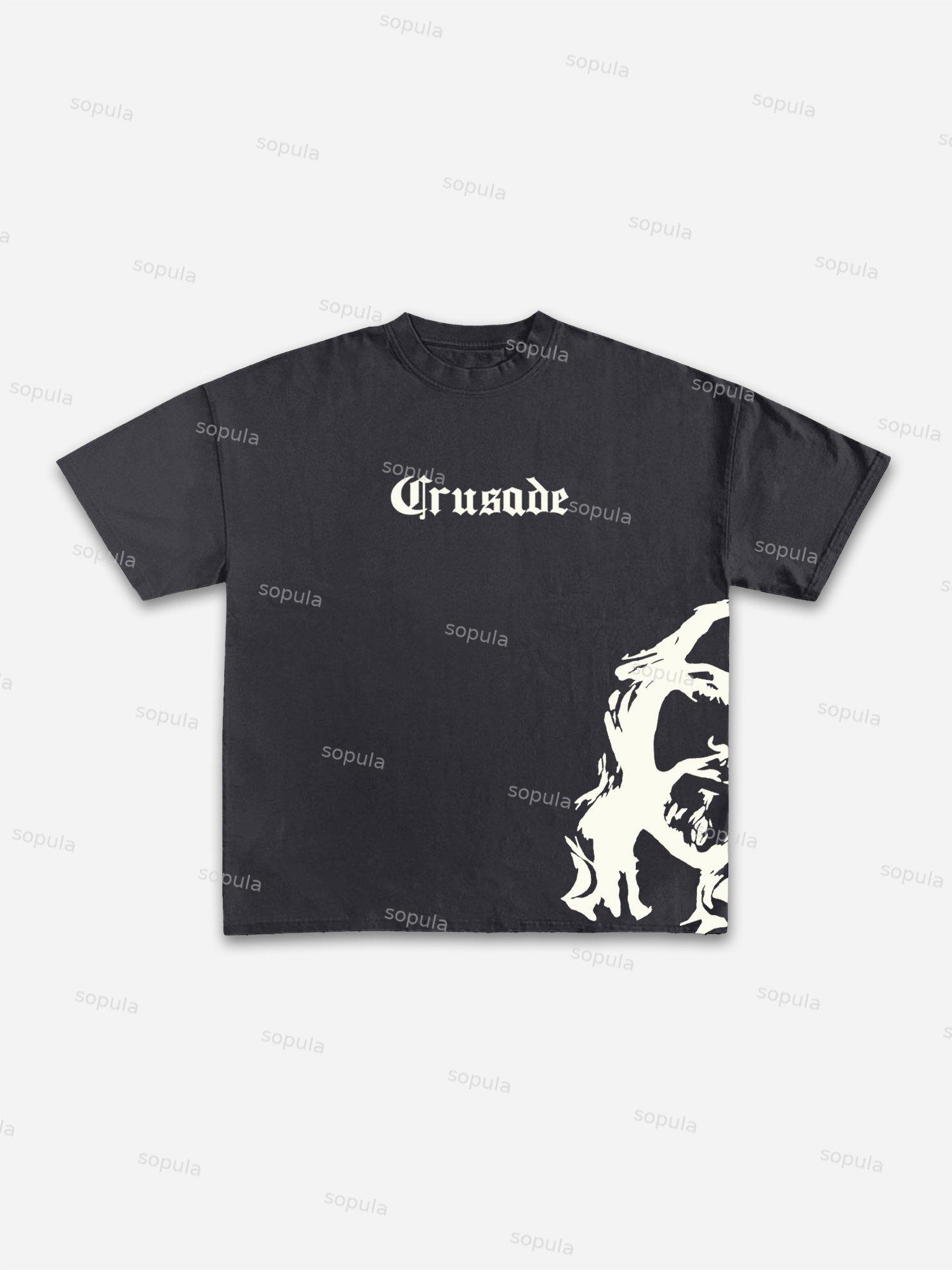 Vintage God-crusade Graphic Cotton T-shirt Product Image