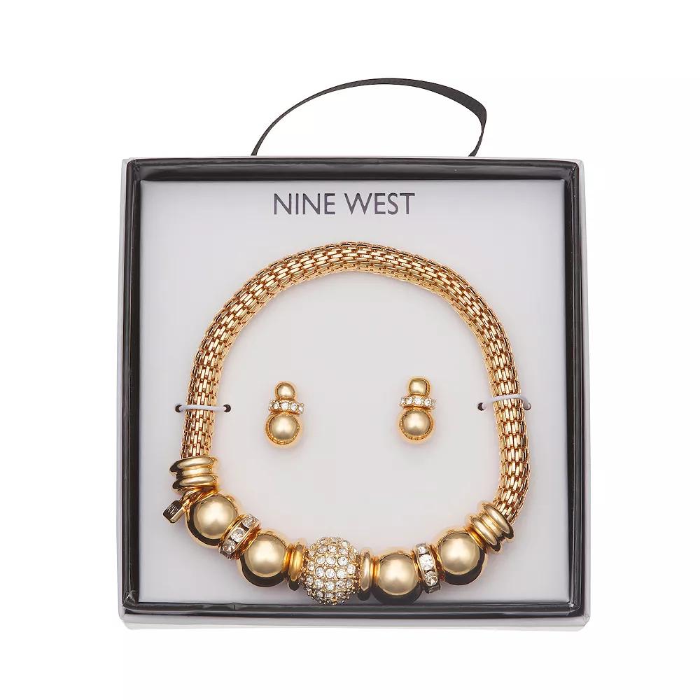 Nine West Fireball Accent Bracelet & Stud Earring Set, Women's, Gold Tone Product Image