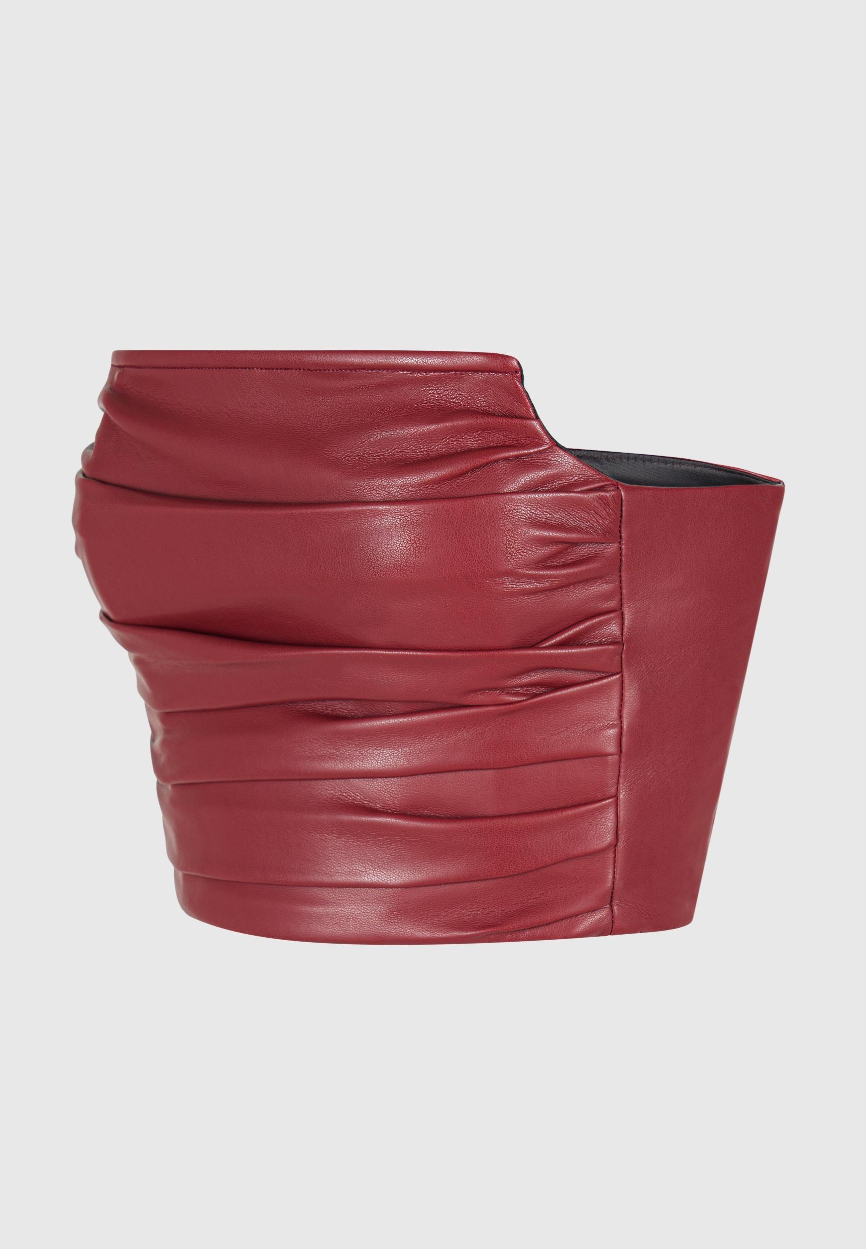 Pleated Bandeau Leather Corset Top - Wine Red Female Product Image