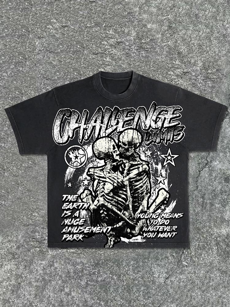 Sopula Men's Vintage Hugging Skeleton Washed T-Shirt Product Image