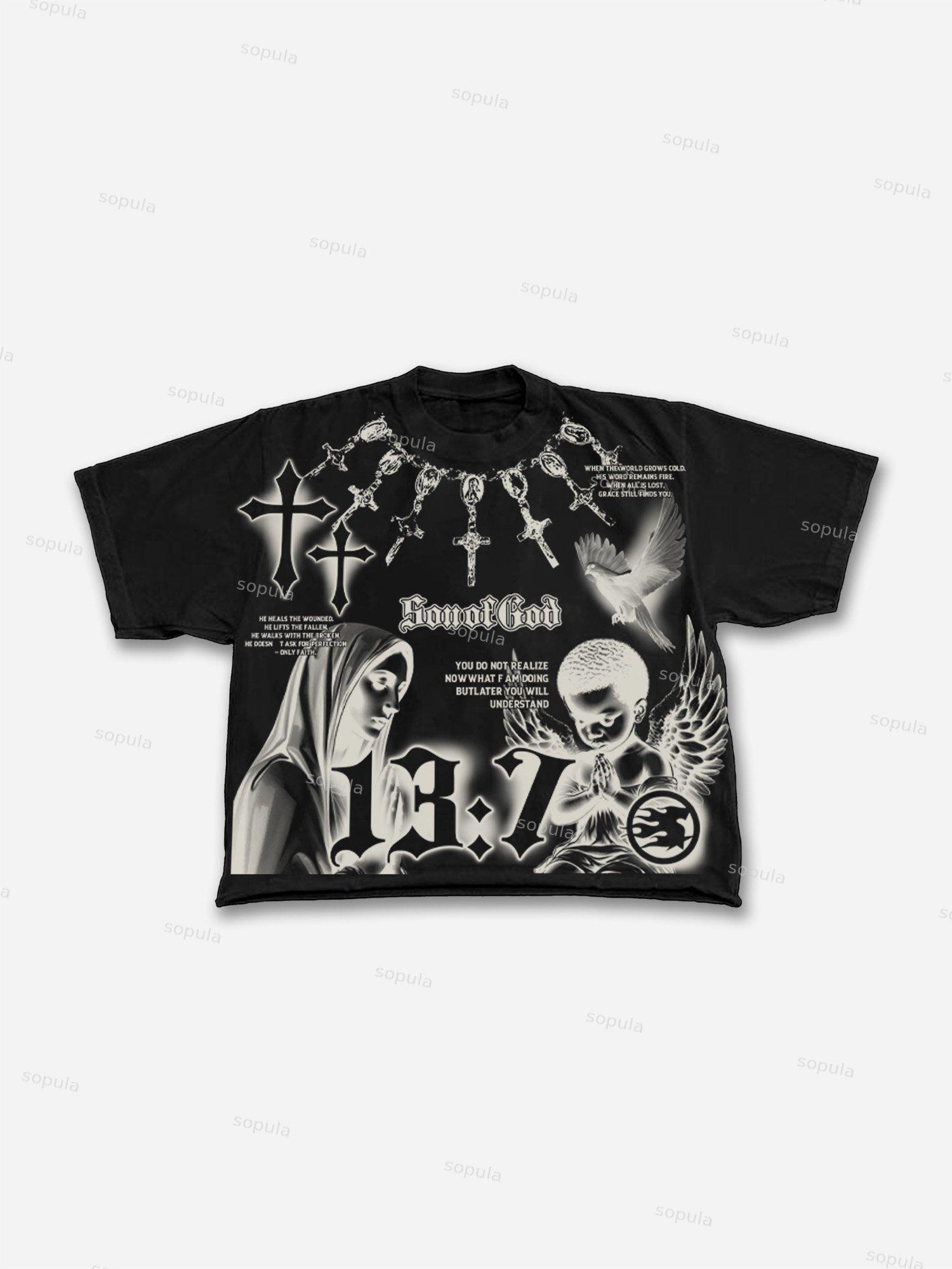 Son Of God Virgin Bible Y2k Vintage Graffiti Graphic Cropped T-shirt Product Image