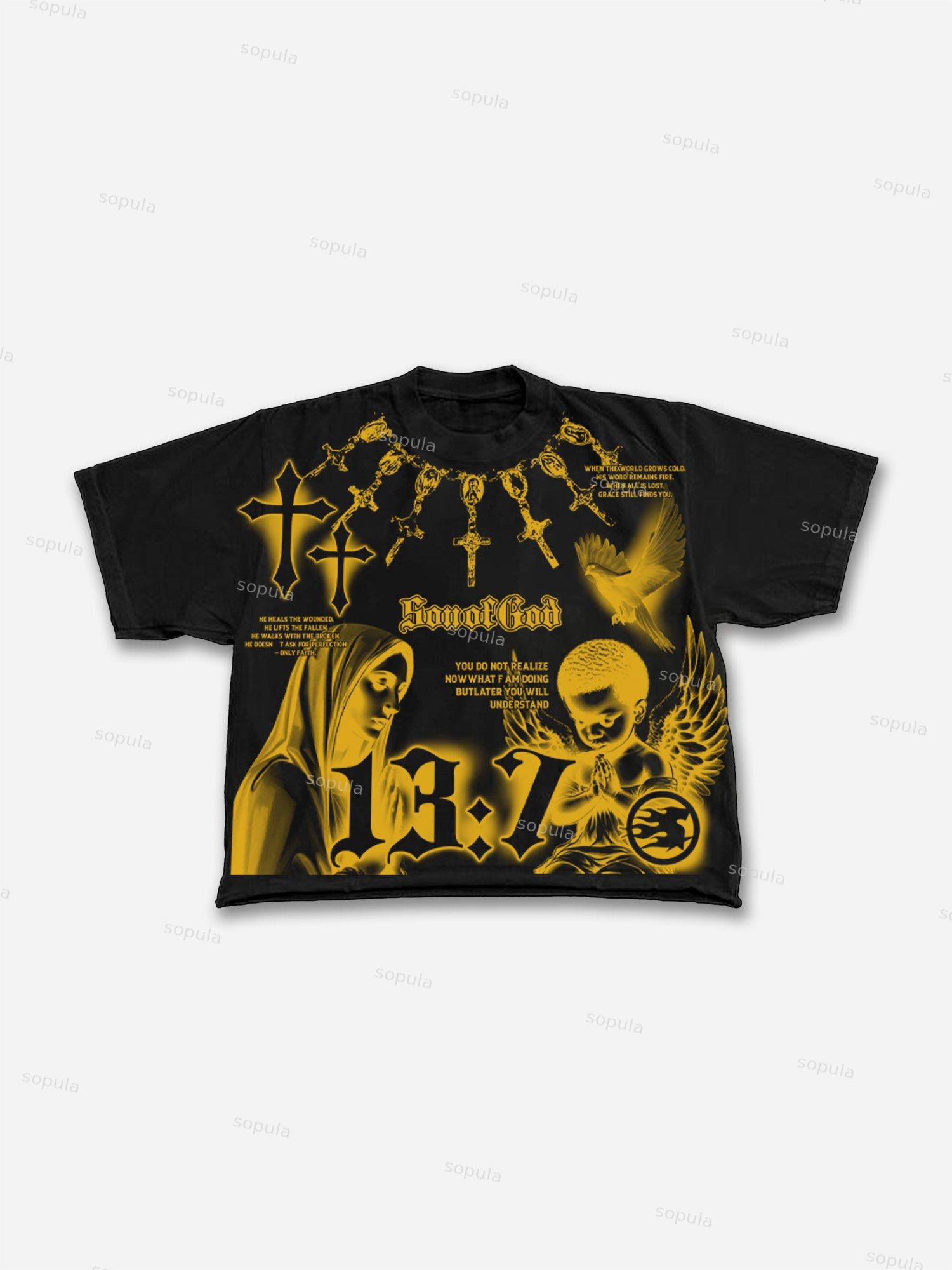 Son Of God Virgin Bible Y2k Vintage Graffiti Graphic Cropped T-shirt Product Image