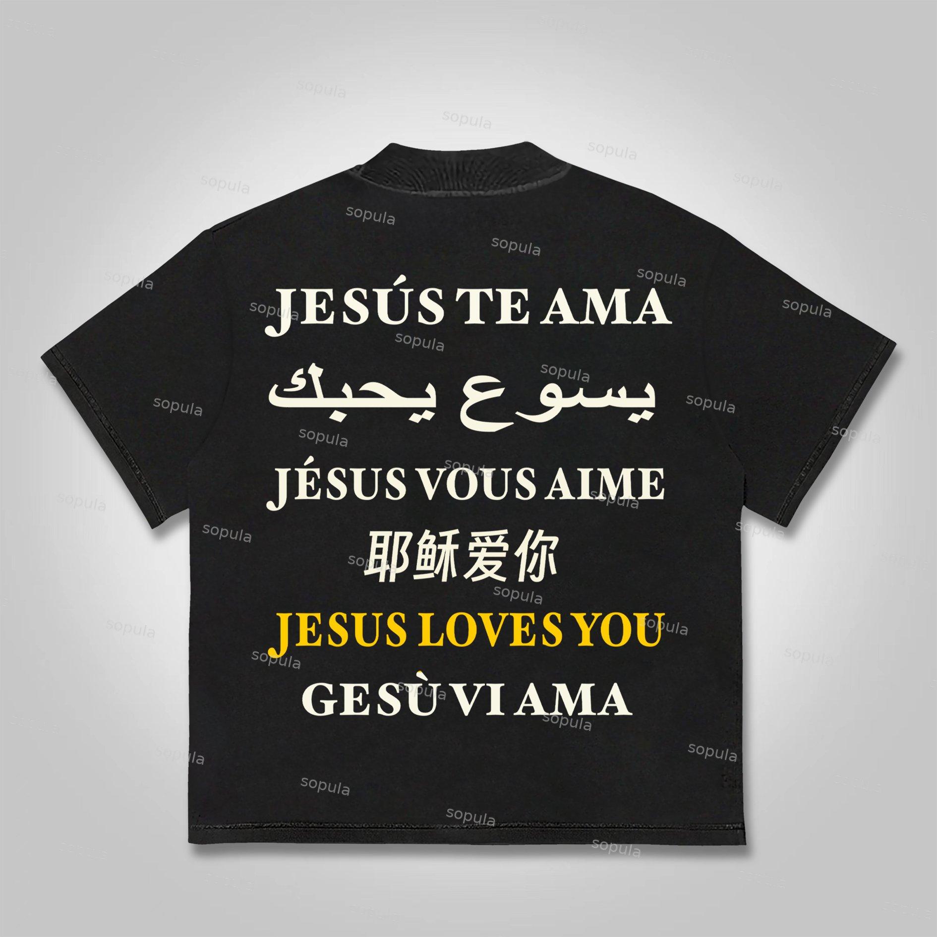 Sopula I Love Jesus. Jesus Loves The Worl Graphics Cotton T-shirt Product Image