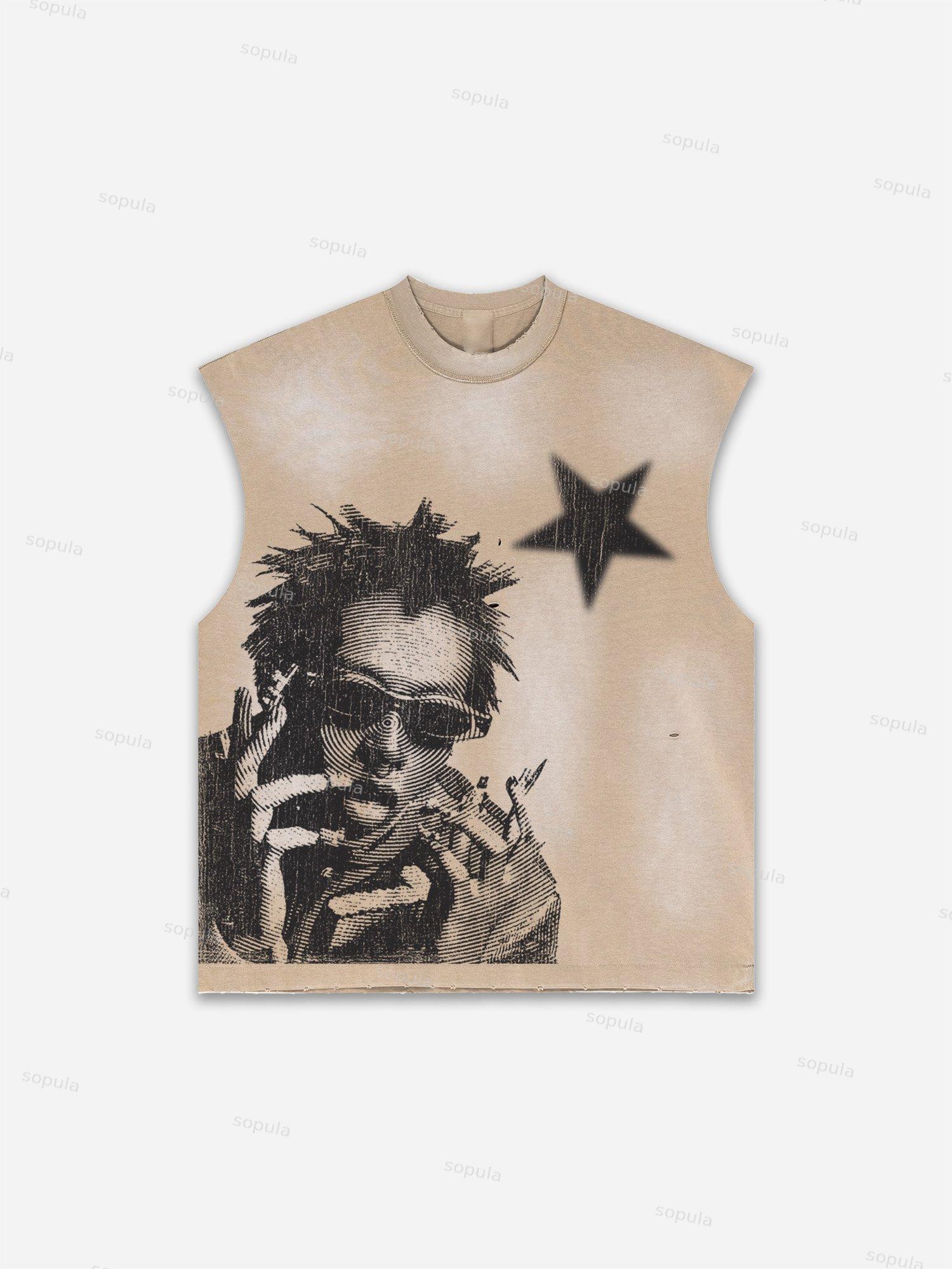 Street Abstract Portrait Print Distressed Tank Top Product Image