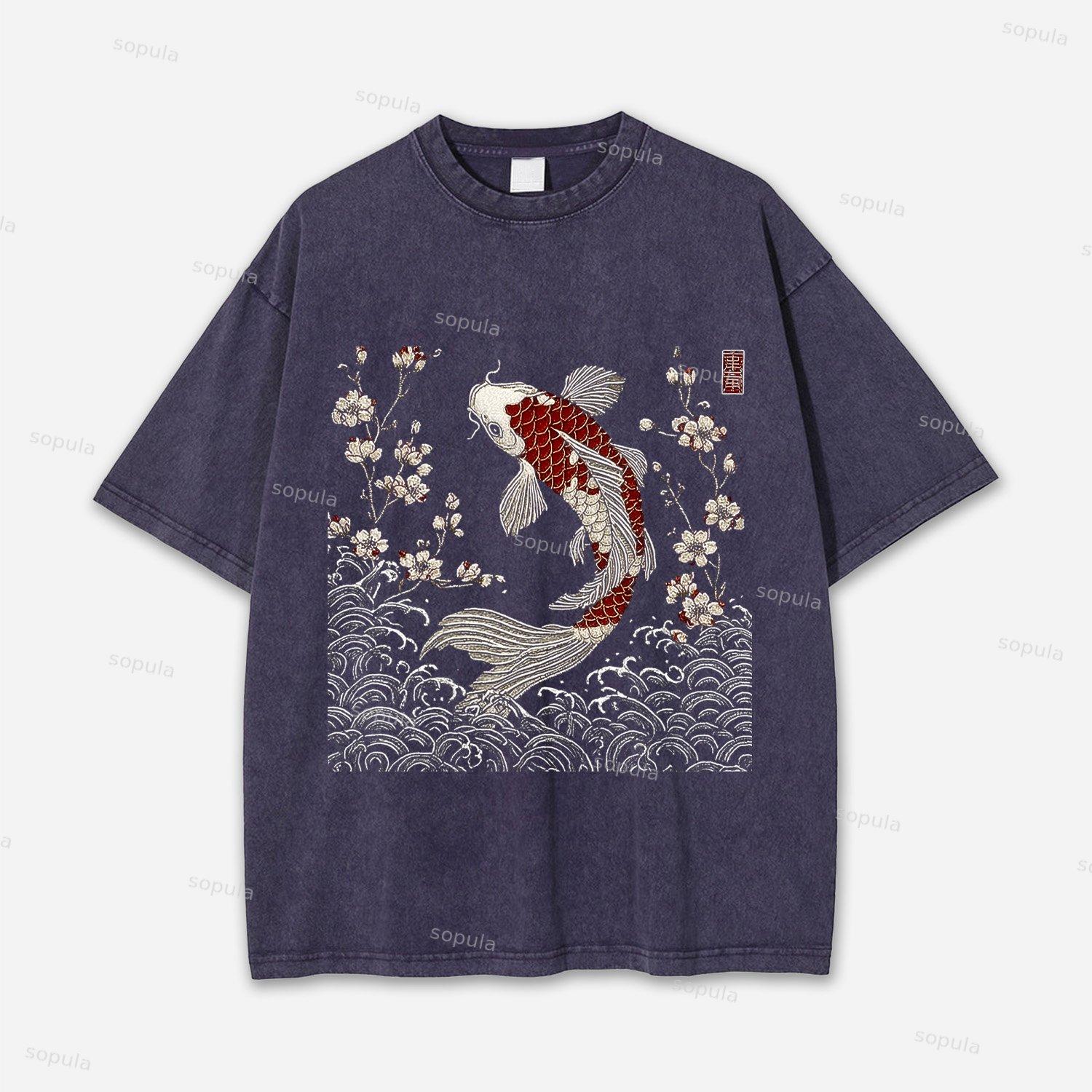Vintage Sakura And Koi Washed T-shirt Product Image
