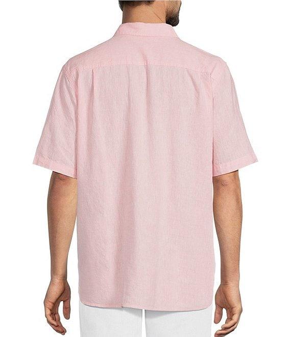 Caribbean Big & Tall Solid Short Sleeve Linen Blend Woven Shirt Product Image