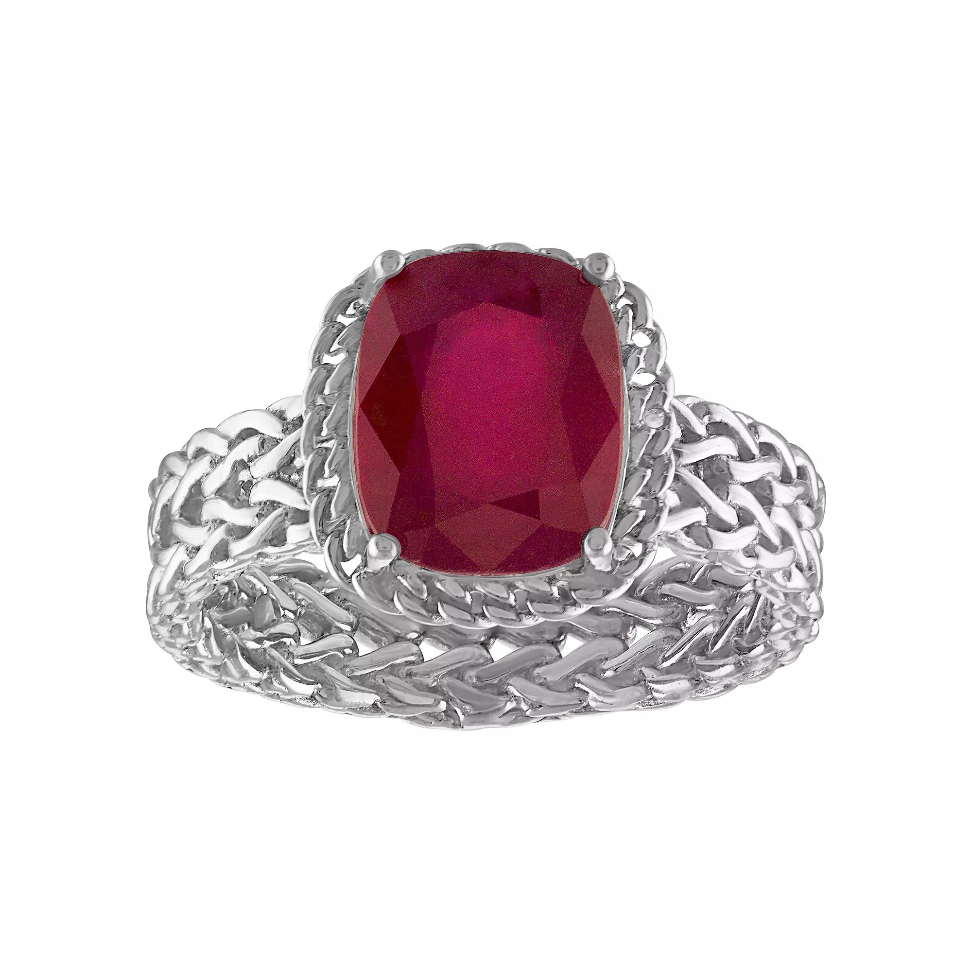 Tiara Sterling Silver Gemstone Wheat Ring, Women's, Size: 7, Red Product Image