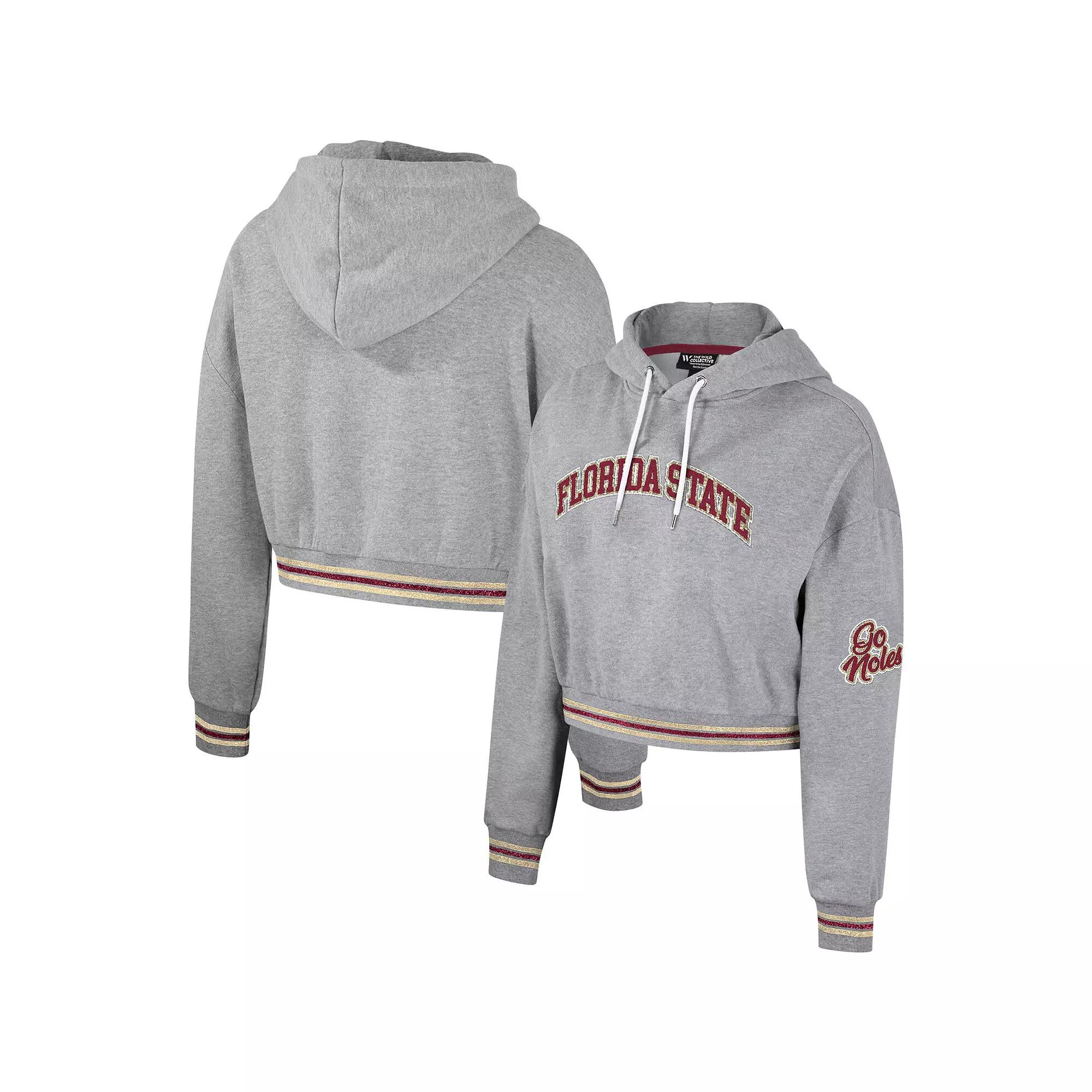 Women's The Wild Collective Heather Gray Florida State Seminoles Cropped Shimmer Pullover Hoodie,  Product Image