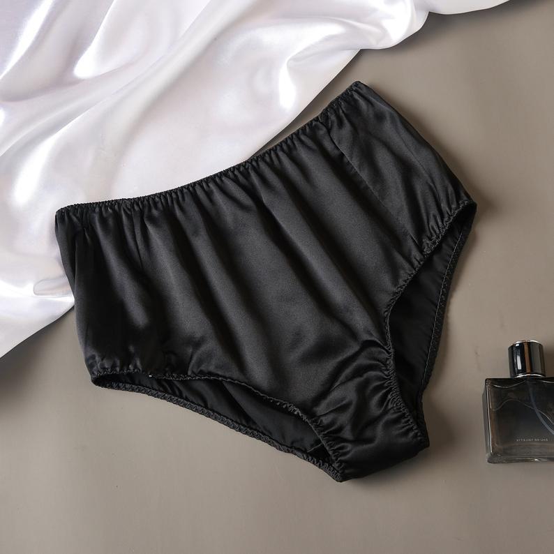 Black Pure Mulberry Silk Bikini Panties | Mid Waist | 22 Momme | Float Collection Product Image