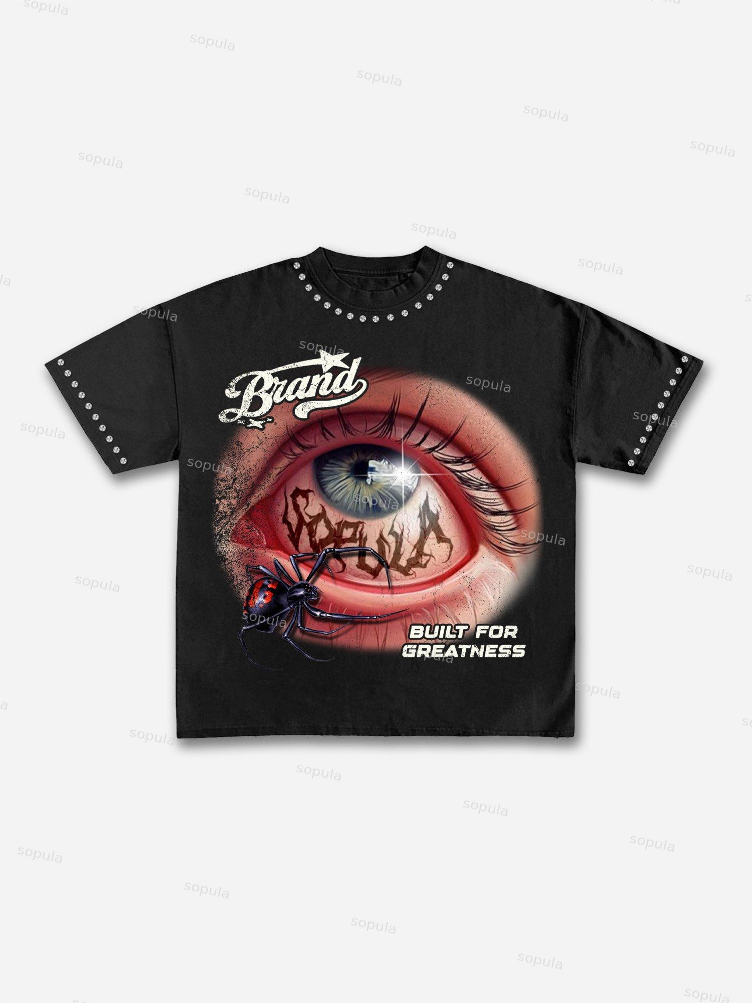 Eyes Spider Vintage Rhinestone Graphic Cotton T-shirt Product Image