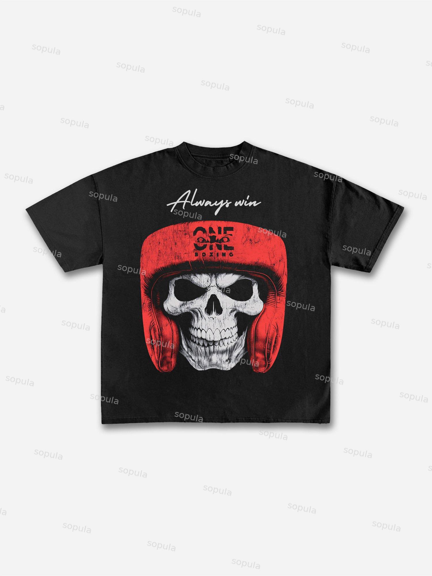 Big Head Skull Boxing Graphic Cotton T-shirt Product Image