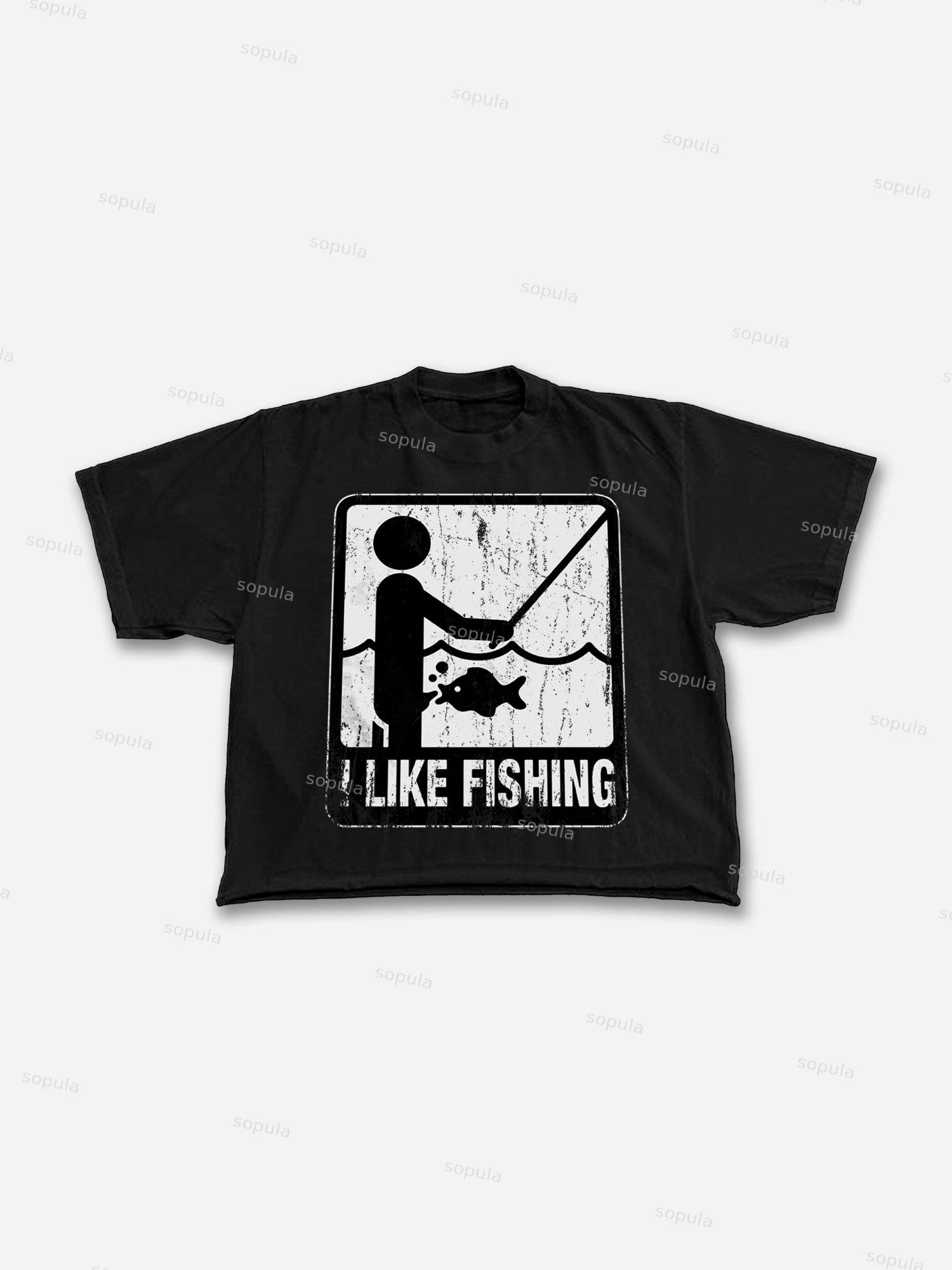I Like Fishing Vacation Spoof Vintage Graphic Cropped T-shirt Product Image