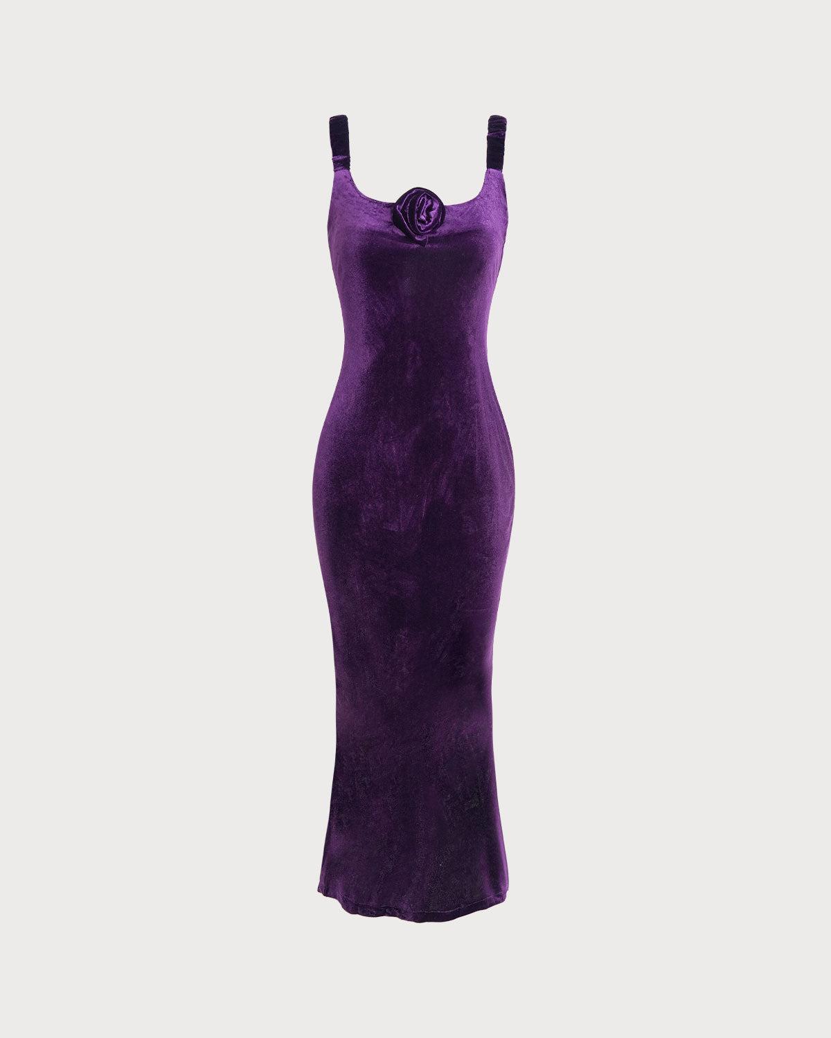 Purple U Neck Bodycon Velvet Maxi Dress Product Image