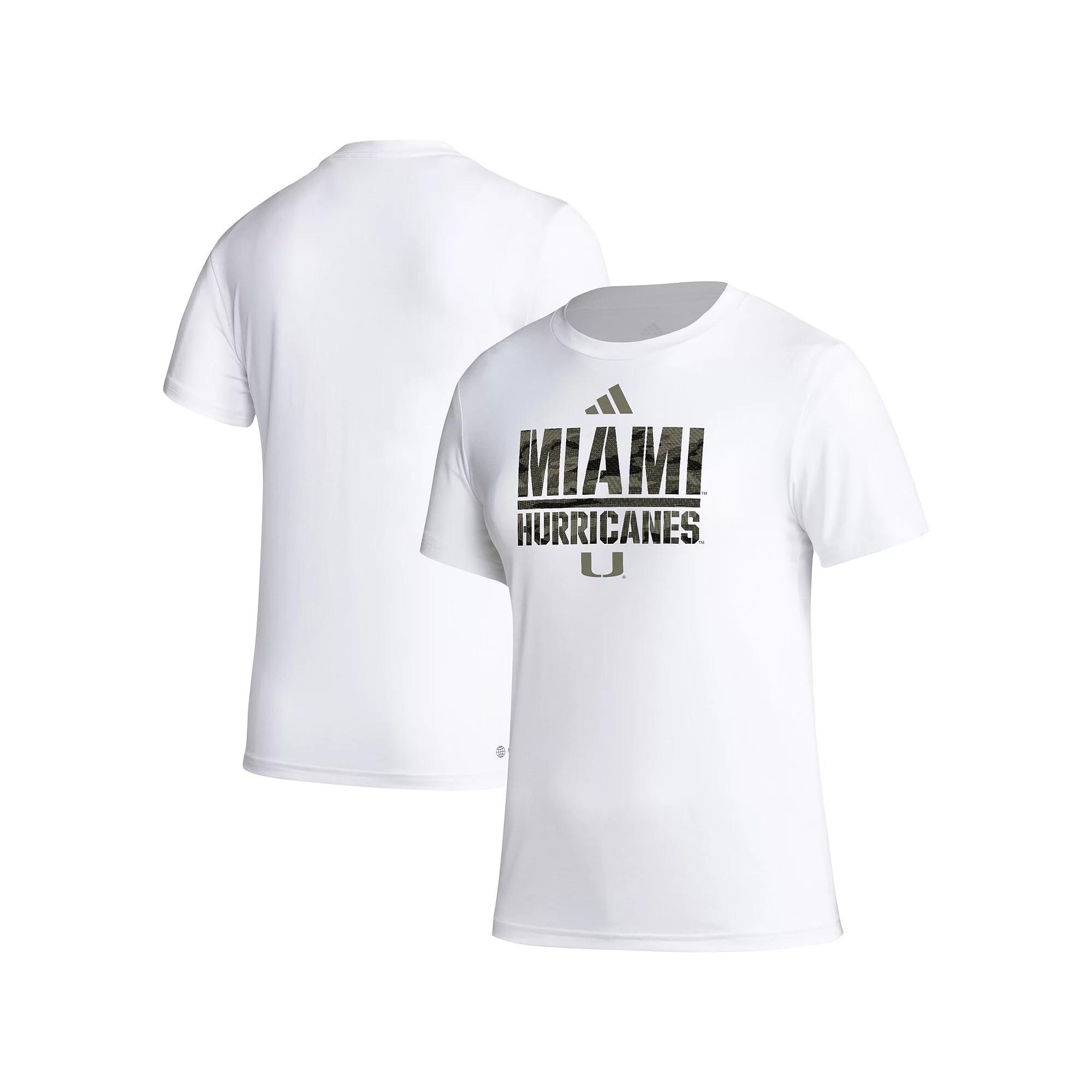 Women's adidas White Miami Hurricanes AEROREADY Military Appreciation Pregame T-Shirt,  Product Image