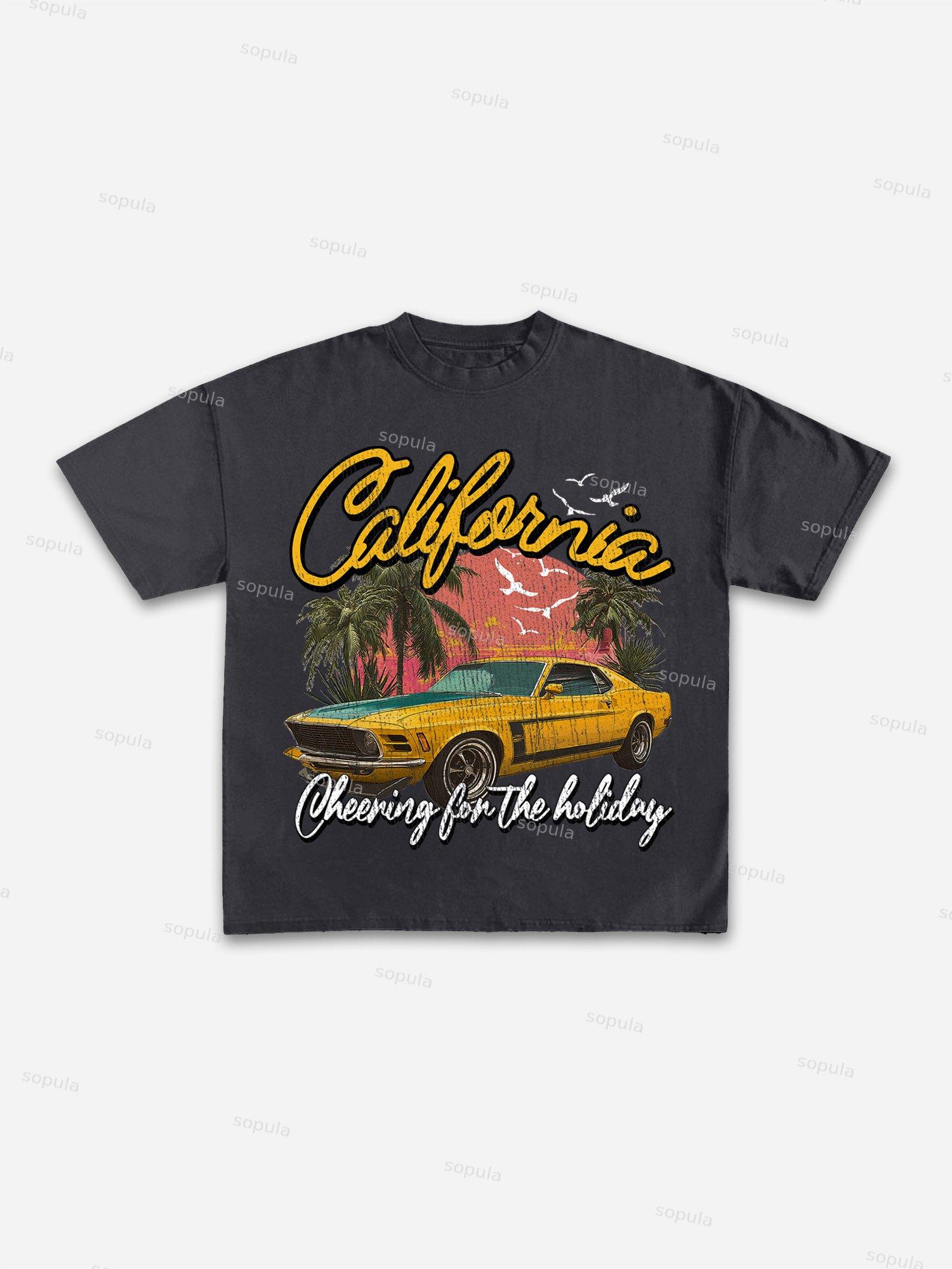 Summer Vacation Racing Print Cotton T-shirt Product Image