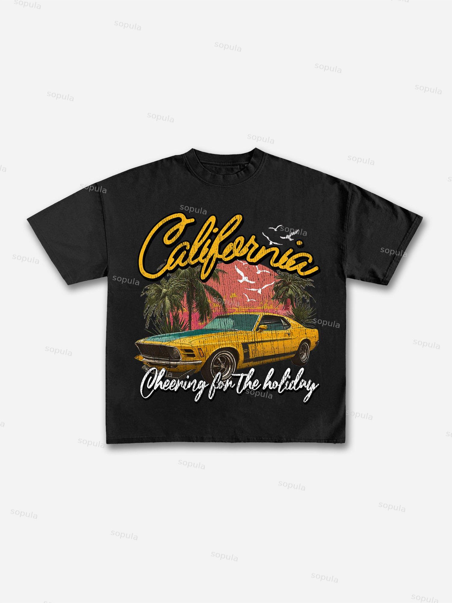 Summer Vacation Racing Print Cotton T-shirt Product Image