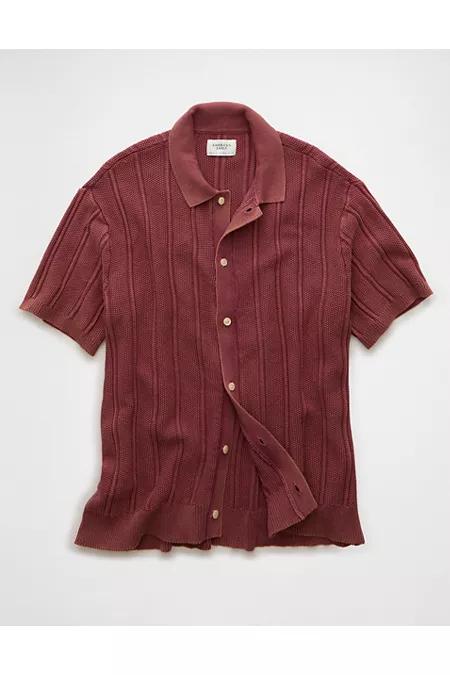AE Weekend Washed Button-Up Sweater Polo Shirt Men's Product Image