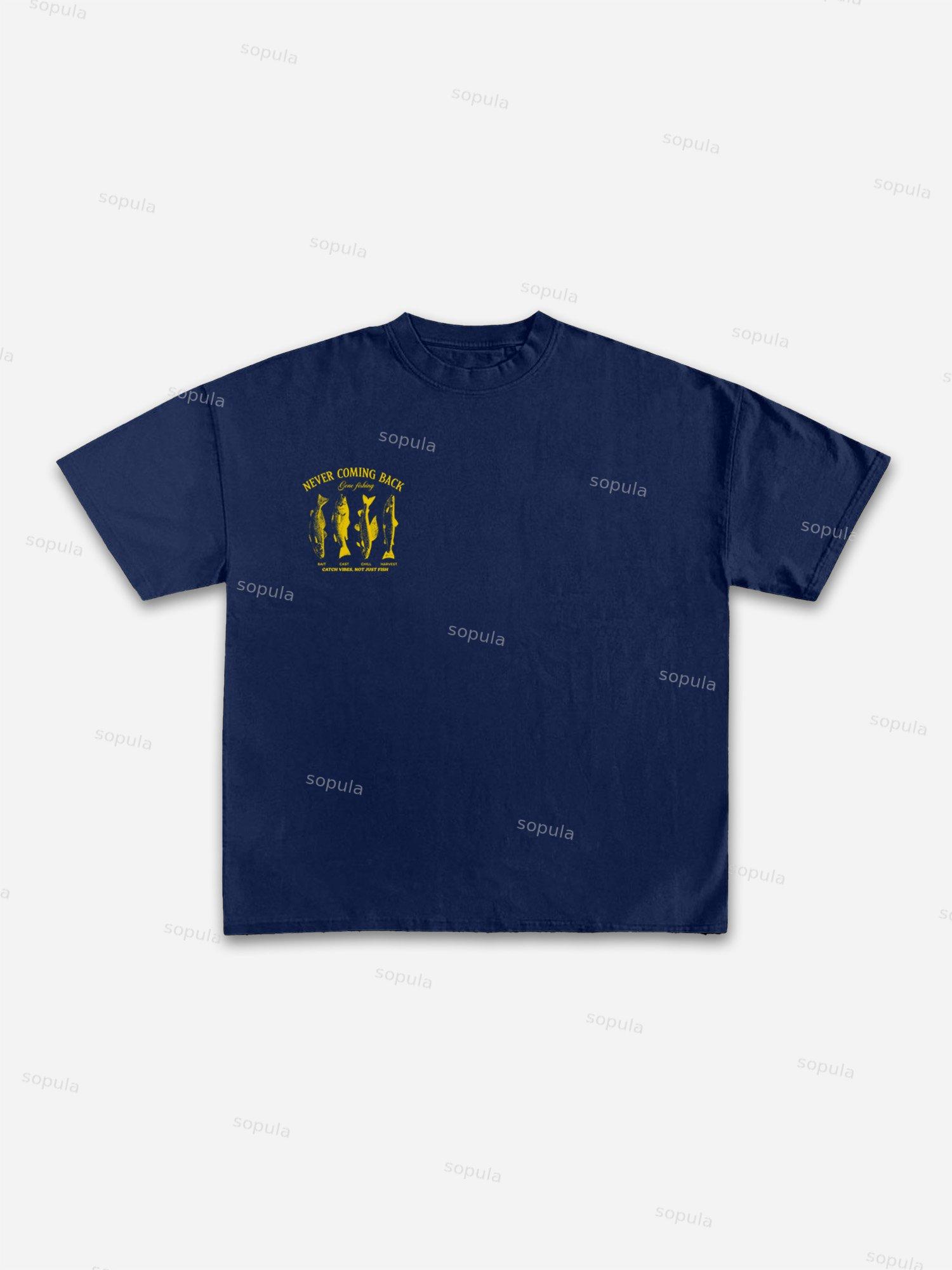 Vacation Wear Guide Vintage Sea Fishing Graphic Cotton T-shirt Product Image