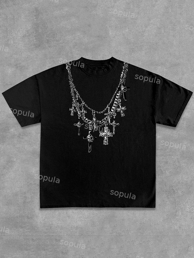 Christian & Cross Necklace Print Casual Cotton T-Shirt Product Image