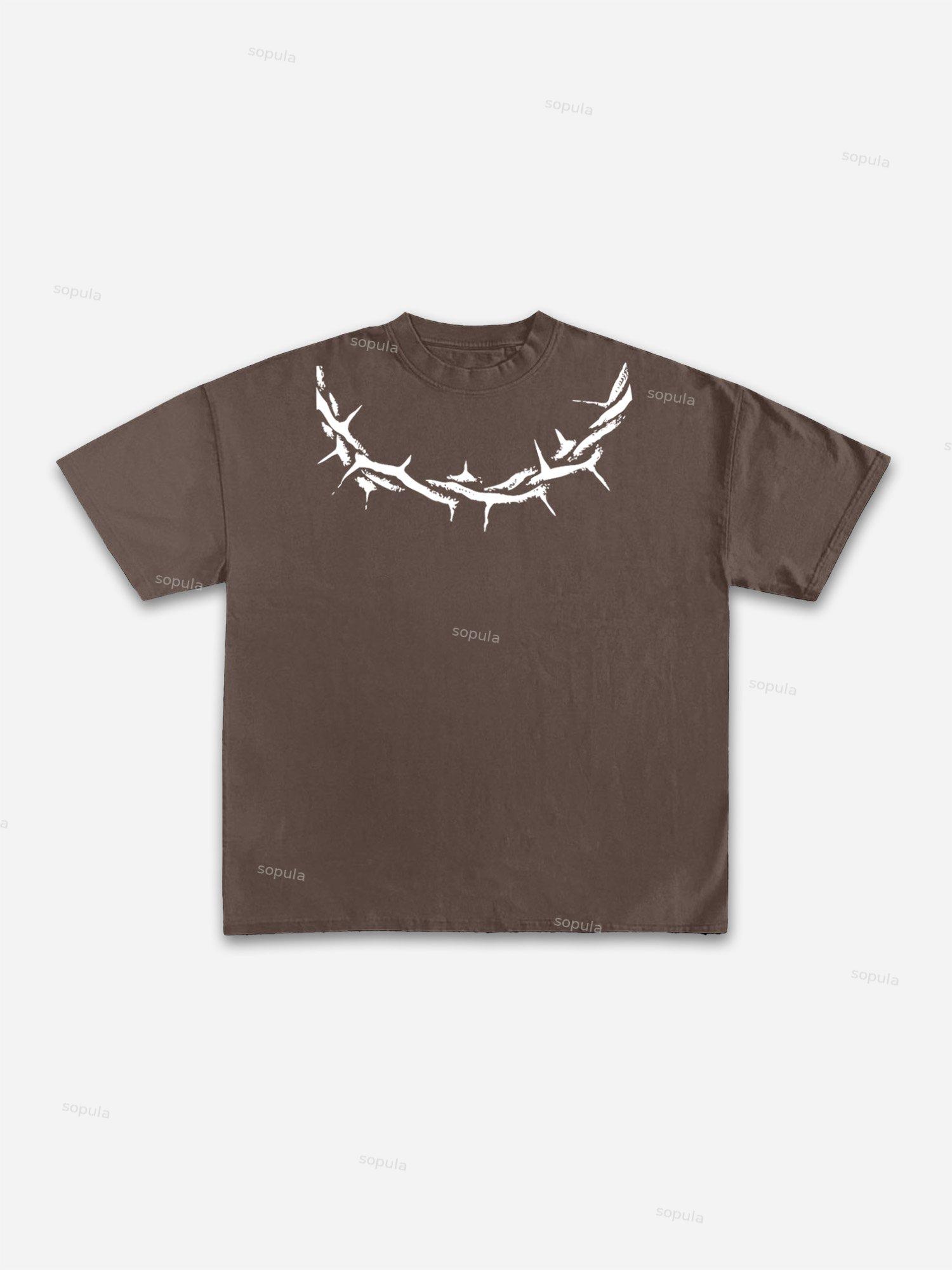 Thorn Neckline Jesus Alphabet Graphic Cotton T-shirt Product Image