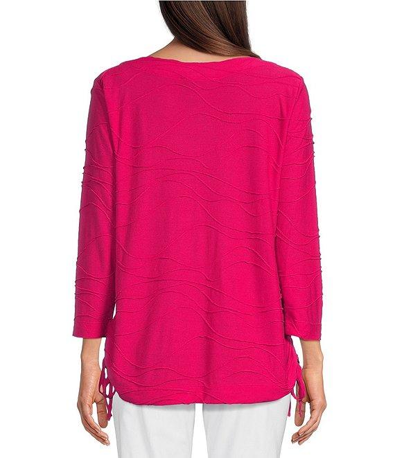 Ali Miles Knit Textured 3/4 Sleeve Side CinchTie Tunic Product Image