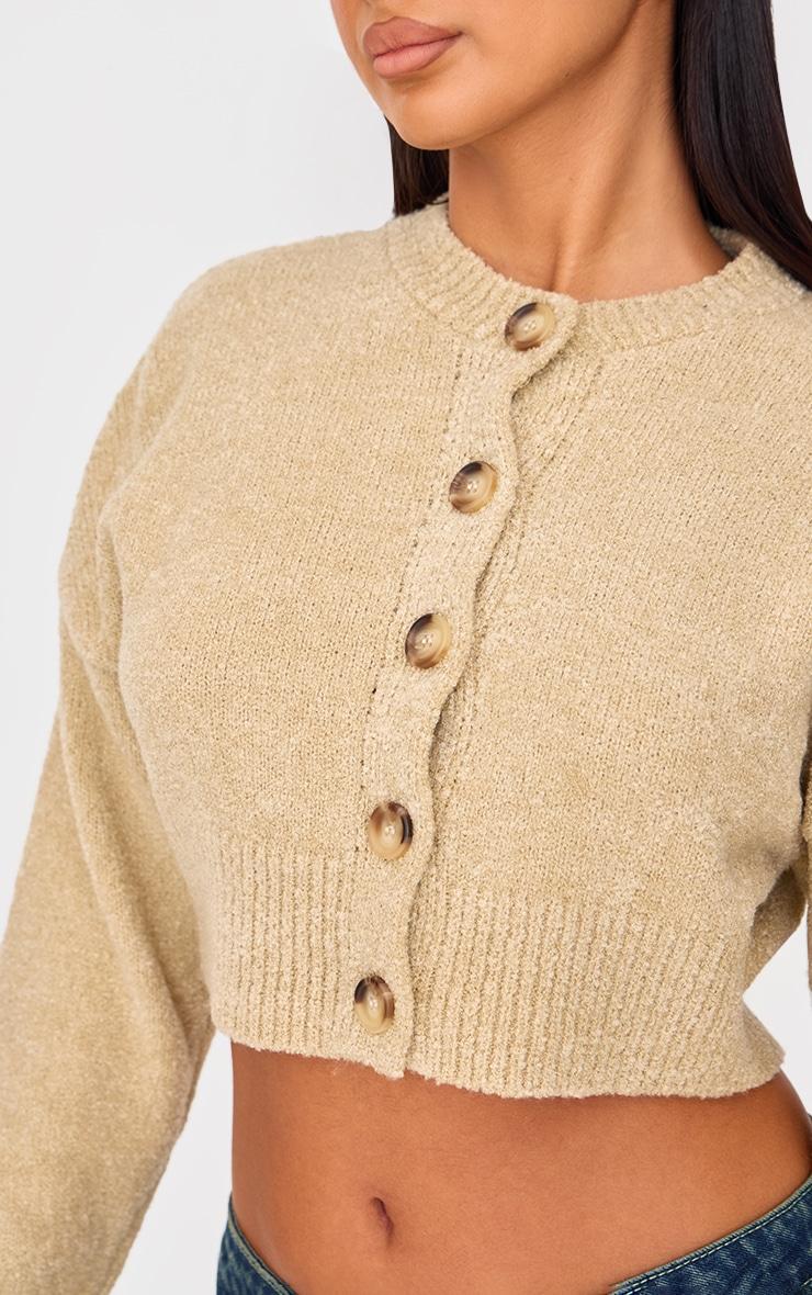 Petite Oatmeal Knitted Button Up Cardigan Product Image
