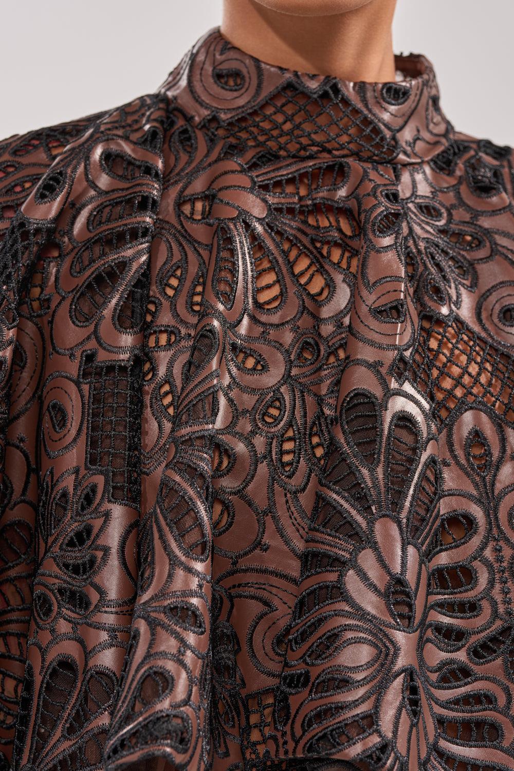 LENA LACE AND PU BLOUSE Product Image