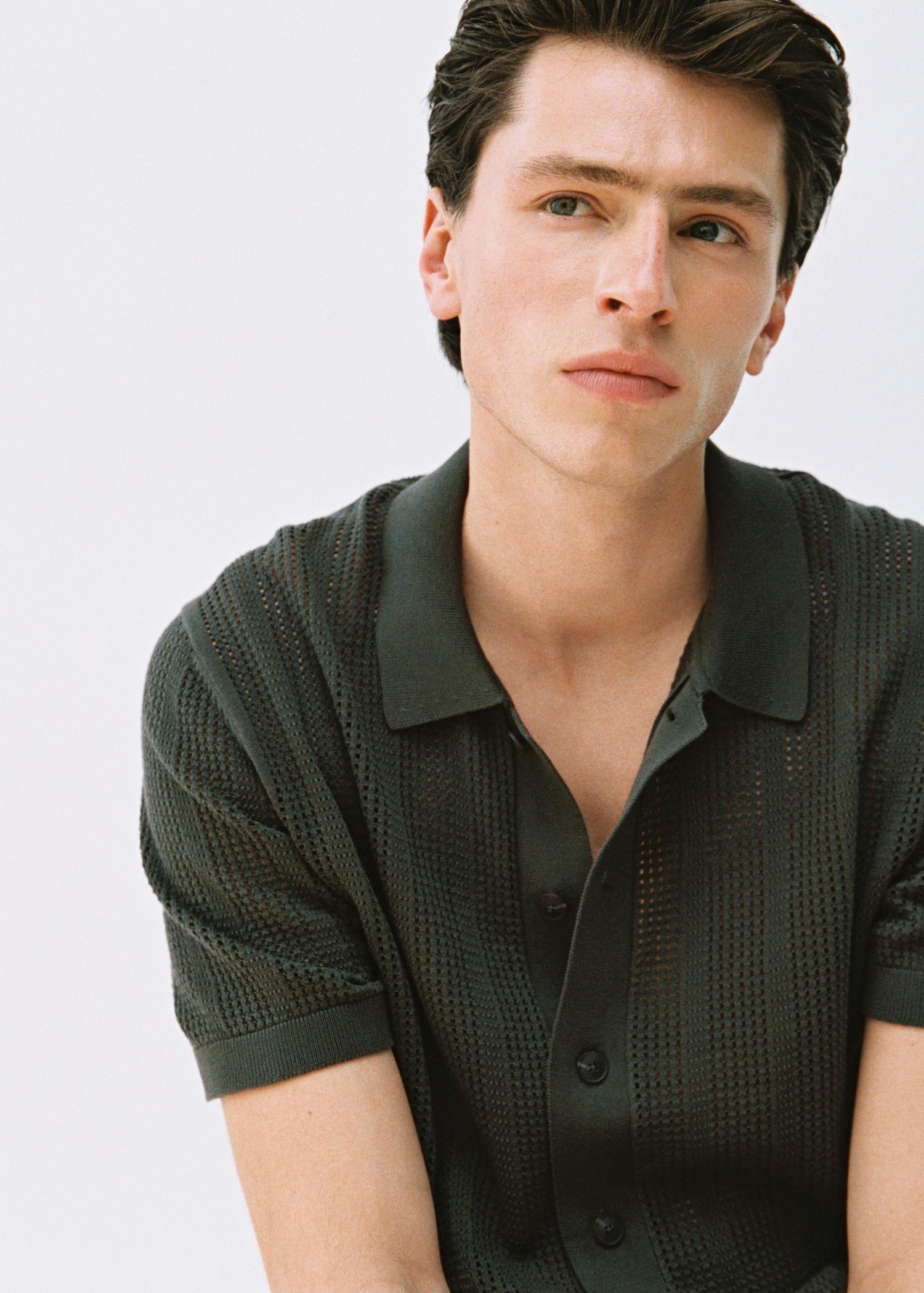 Striped openwork knitted shirt - Men | MANGO USA Product Image