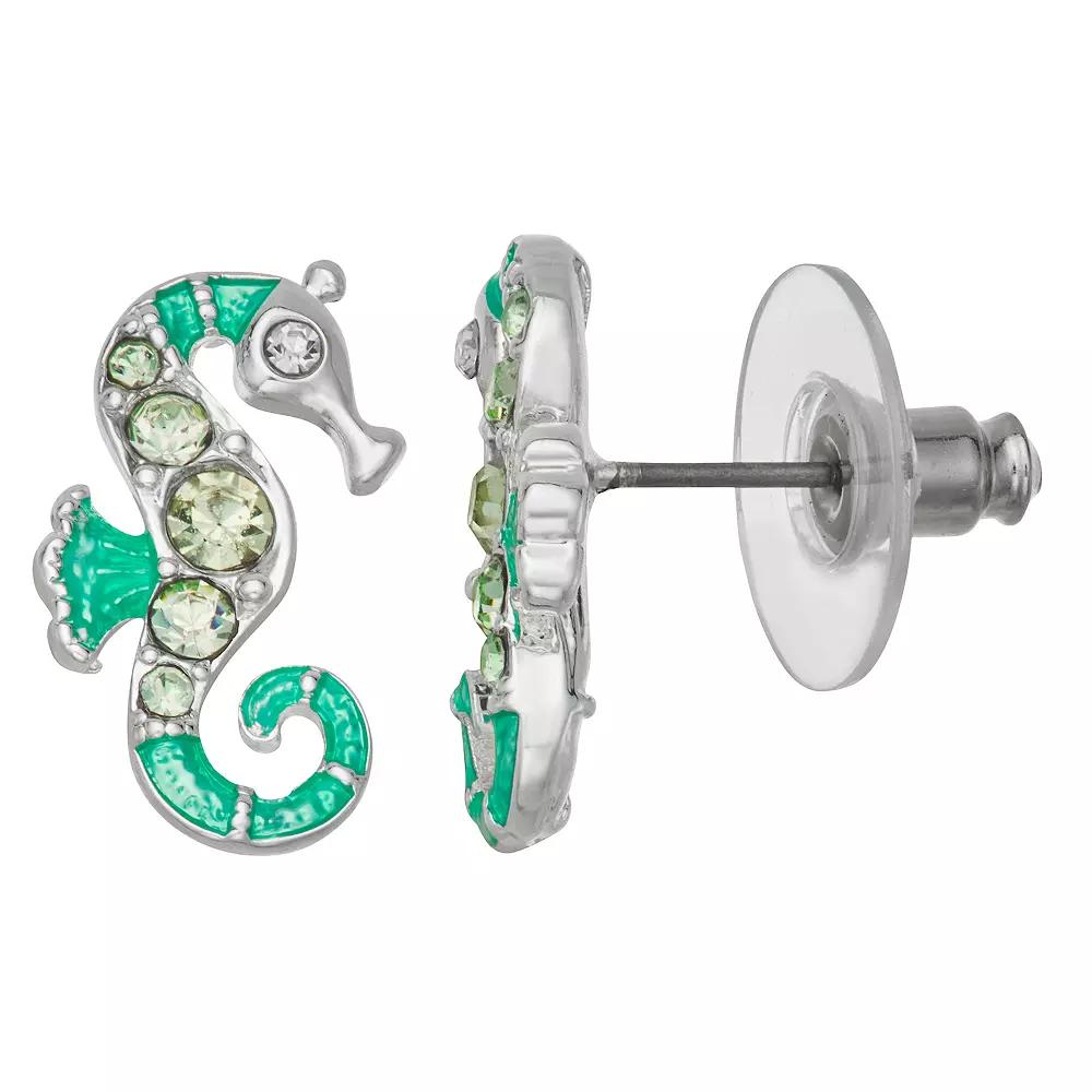 Napier Silver Tone Ocean World Seahorse Stud Earrings, Women's, Green Product Image